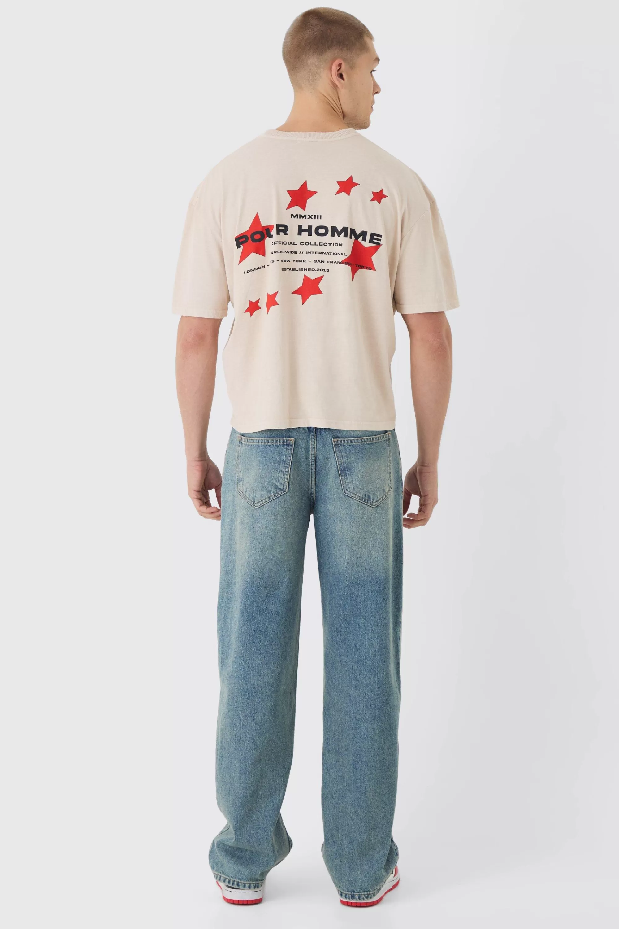 boohooMAN Boxy Washed Pour Homme Star Print T-Shirt | UK ecru Store