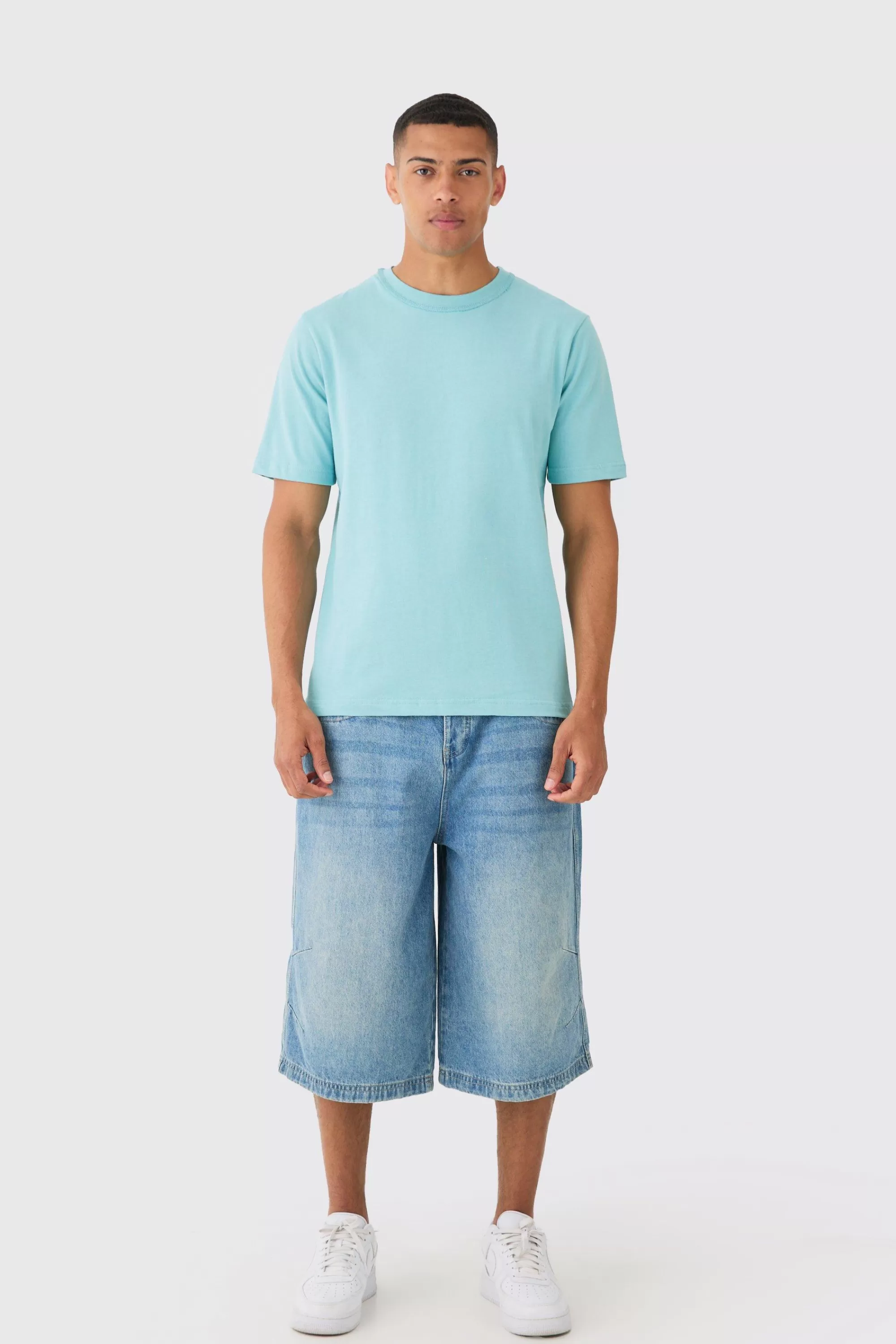 boohooMAN Core Heavy Carded Layed On Neck T-shirt | UK dusty blue Cheap