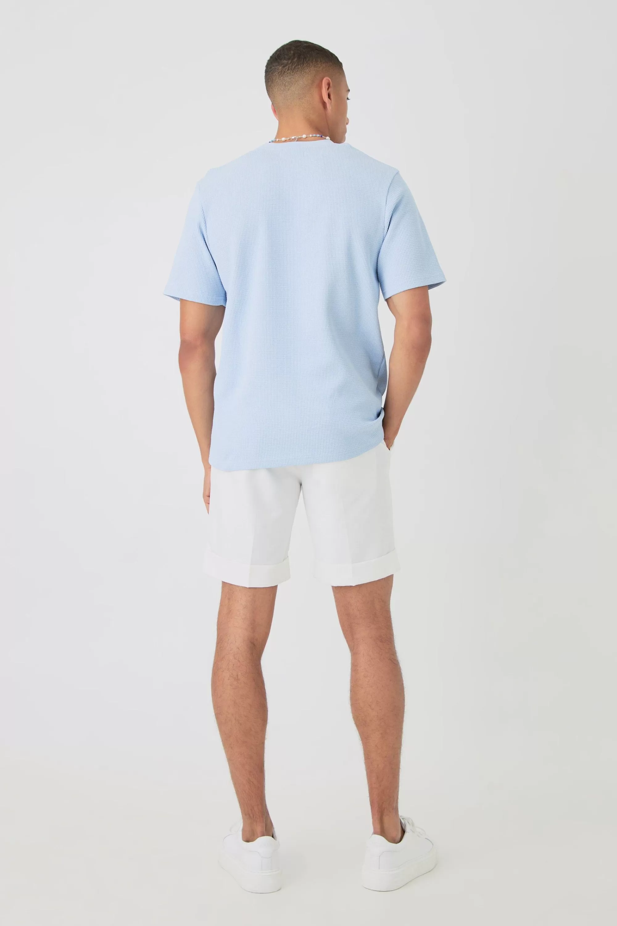 boohooMAN Core Waffle T-shirt | UK pastel blue Store
