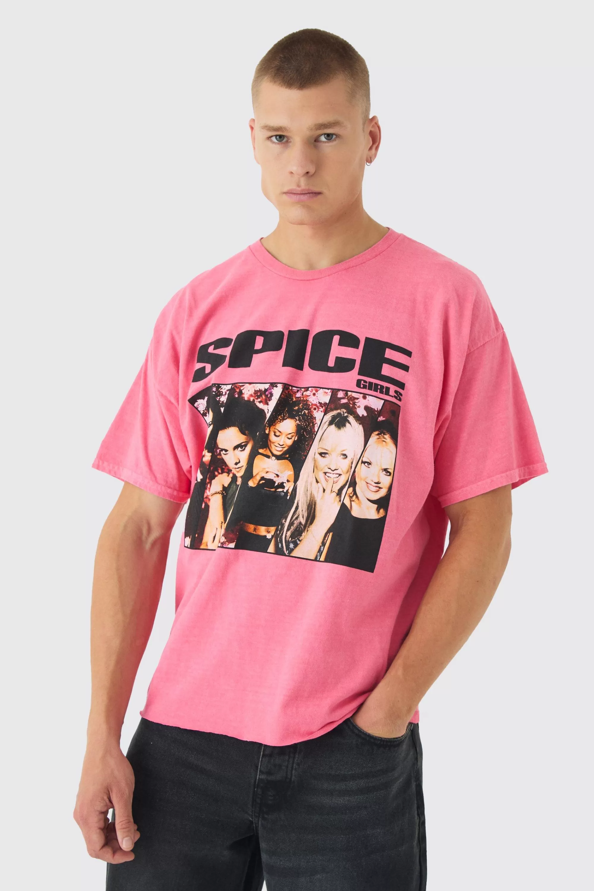 boohooMAN Cropped Spice Girls Wash License Print T-Shirt | UK pink Best Sale