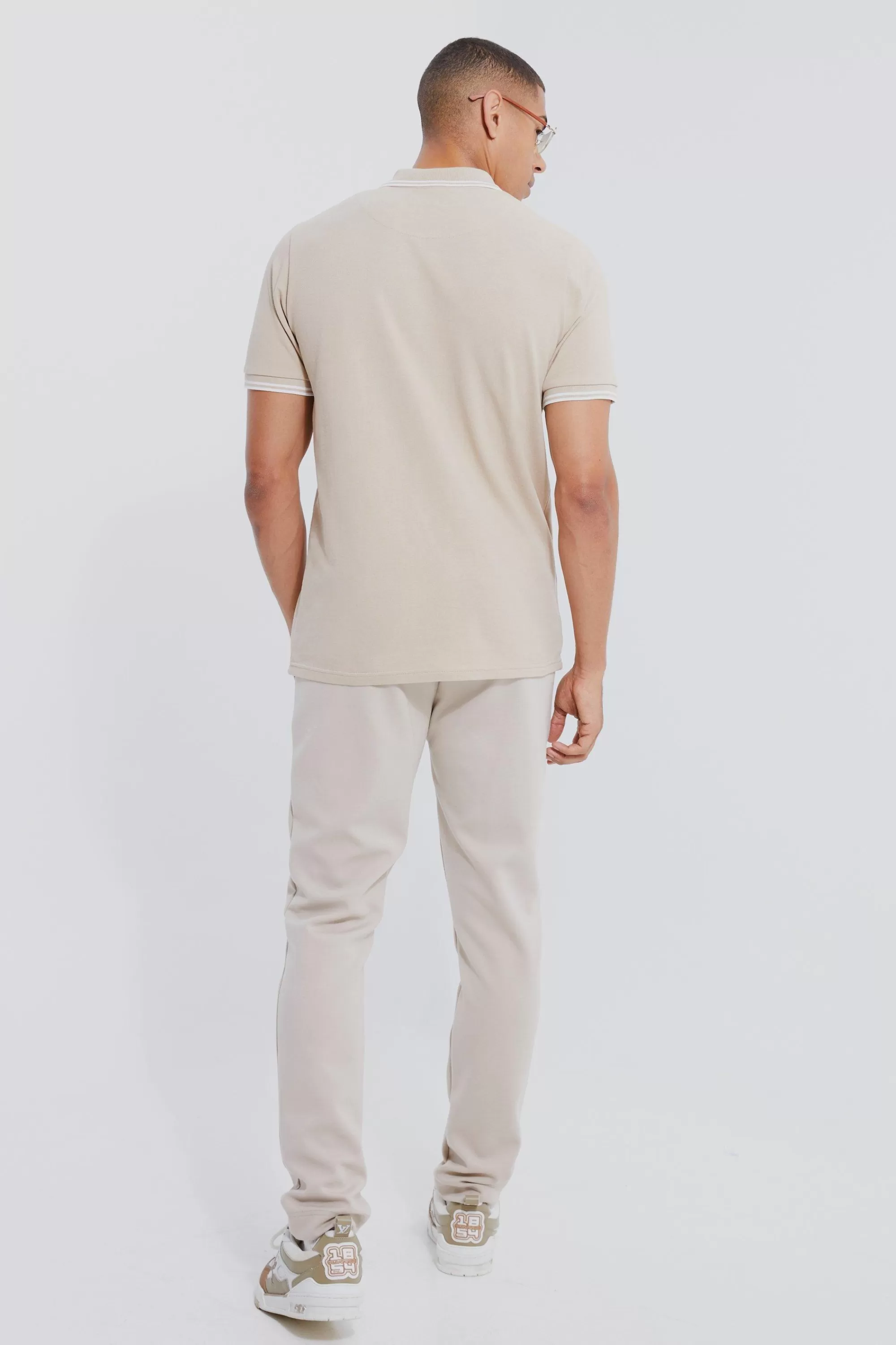 boohooMAN Crown Embroidered Tipped Pique Polo | UK taupe Best Sale