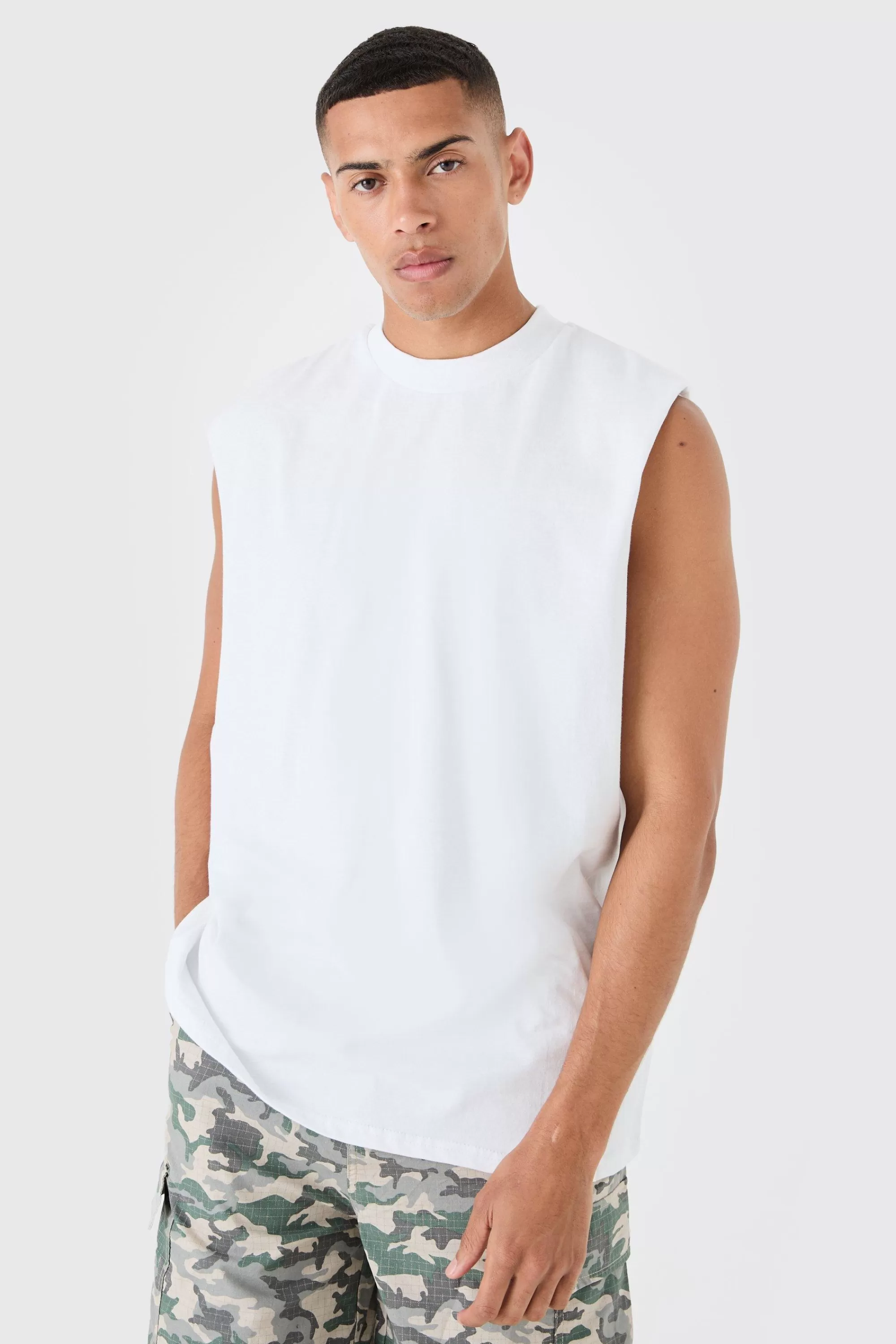 boohooMAN Drop Armhole Extended Neck Tank | UK white Online