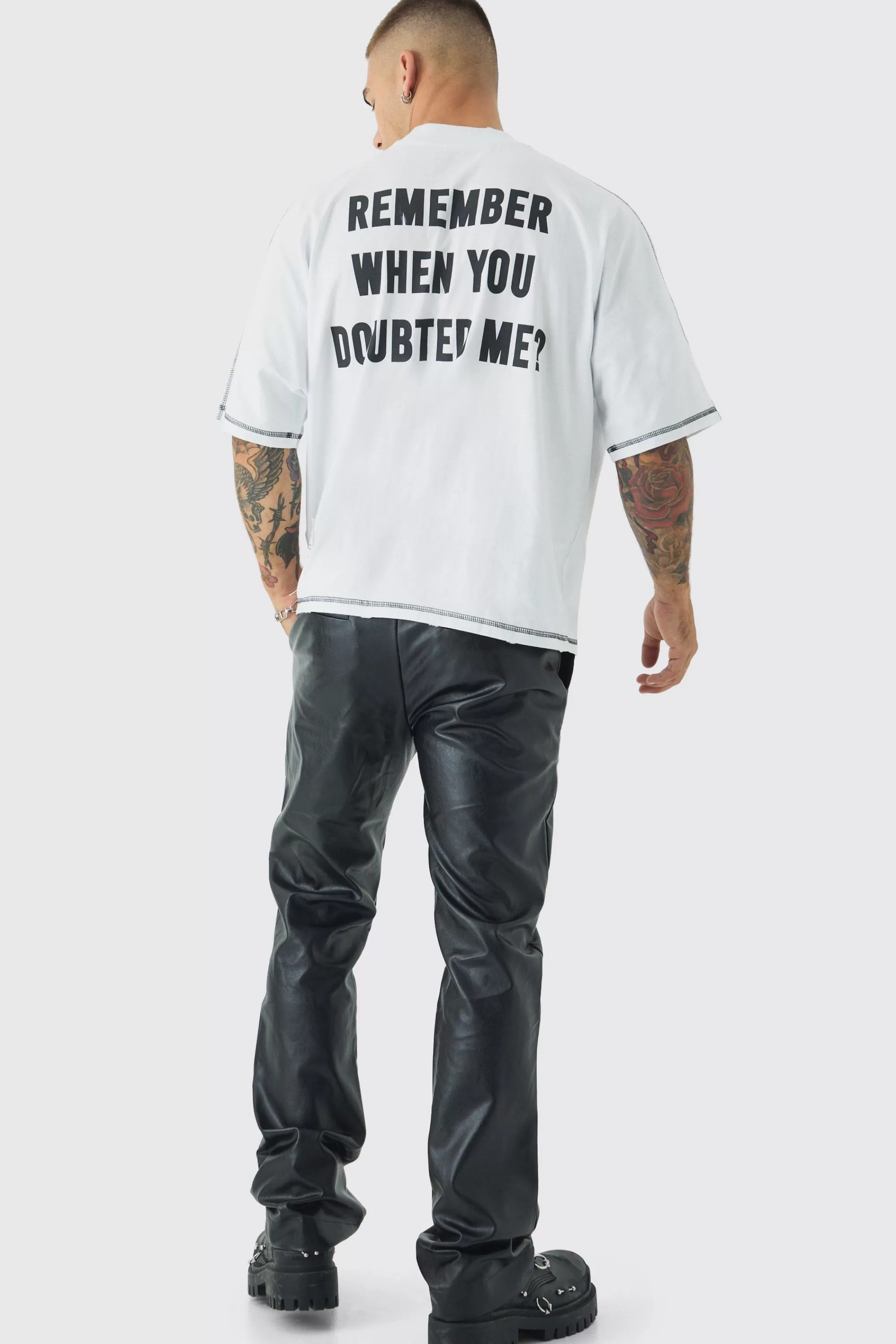 boohooMAN Extreme Heavyweight Oversized Boxy Graphic Tab T-Shirt | UK white Store