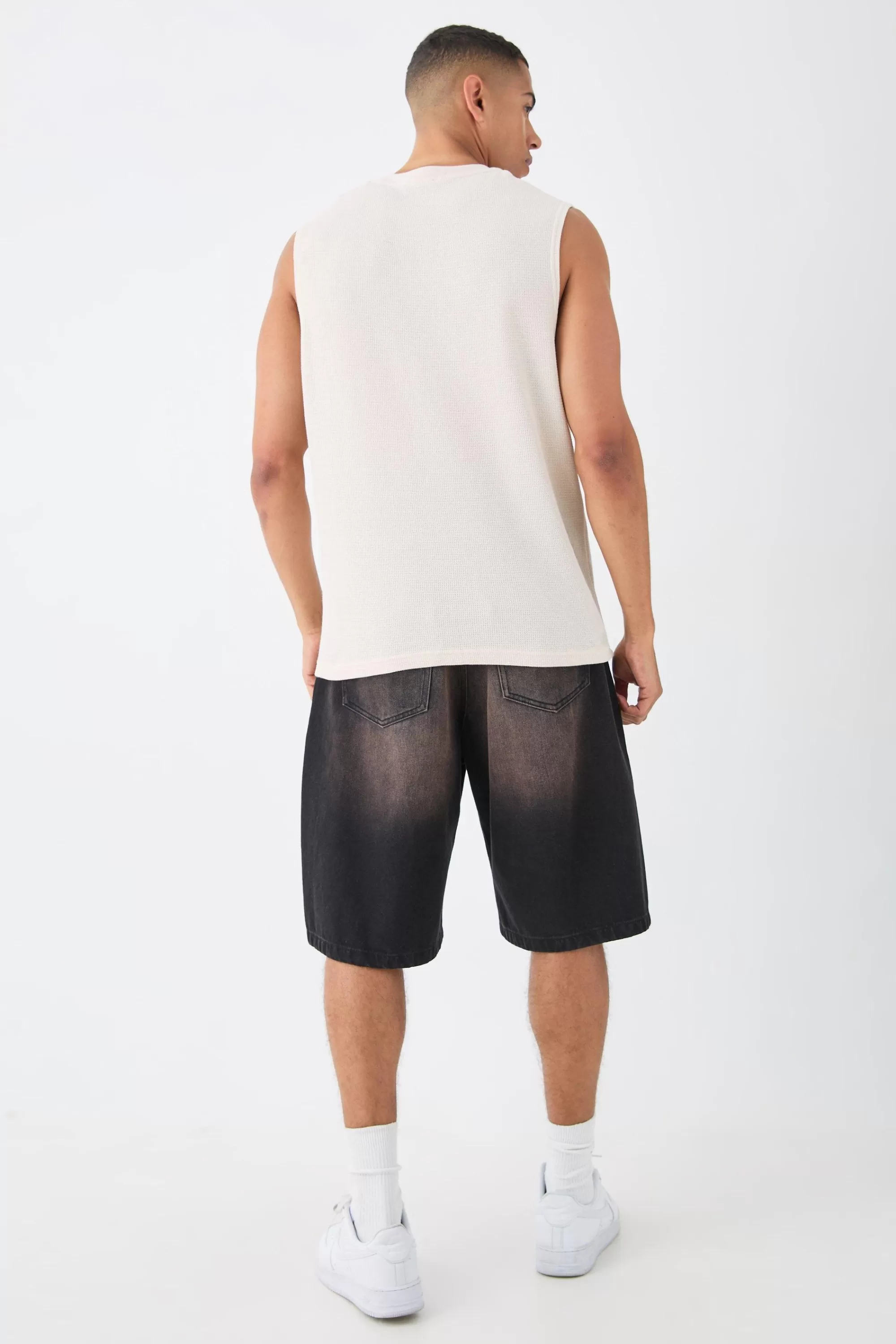 boohooMAN Gothic Renaissance Skull And Rose Waffle Printed Tank | UK stone Online