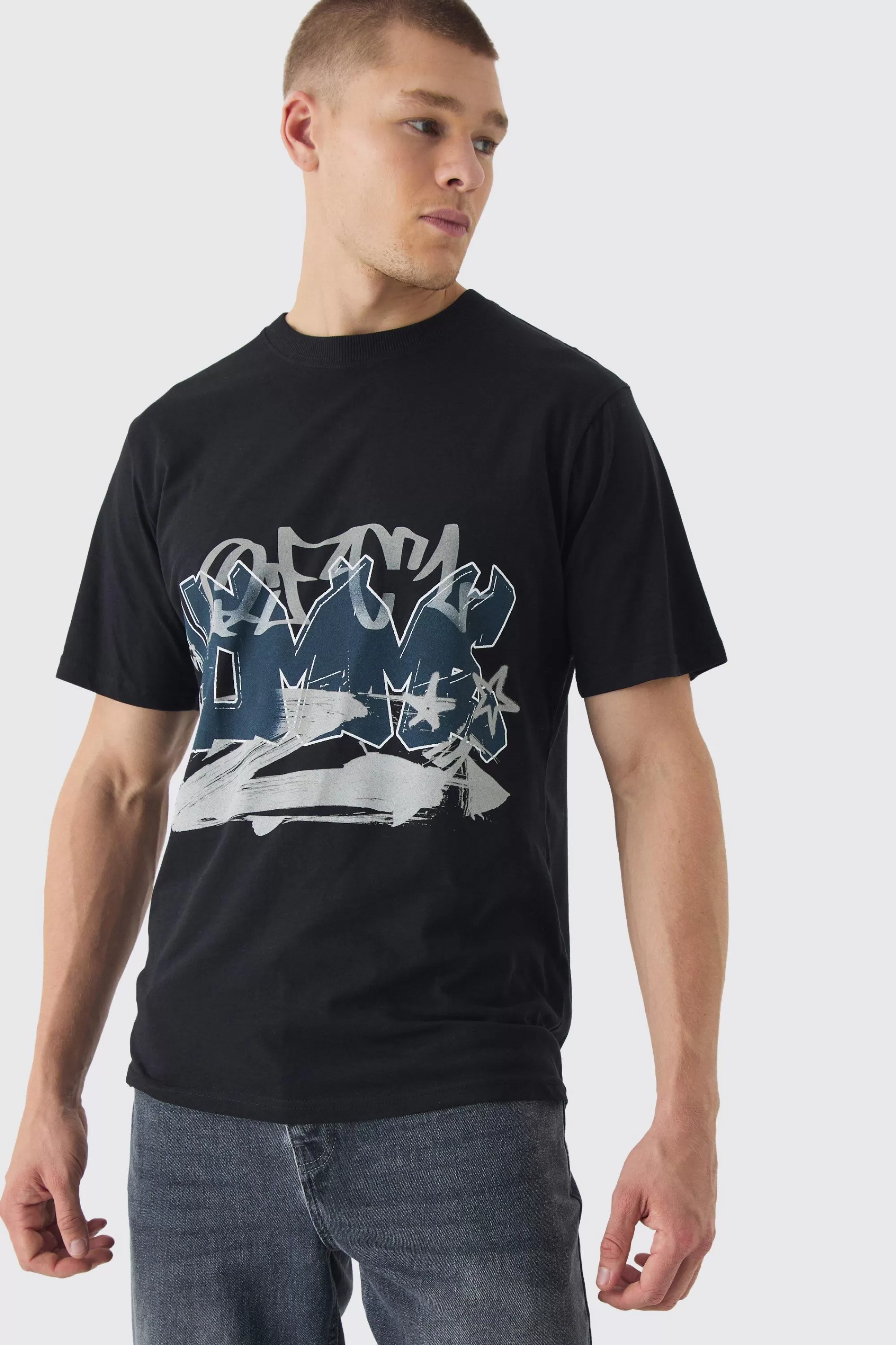 boohooMAN Graffiti Printed T-Shirt | UK black New