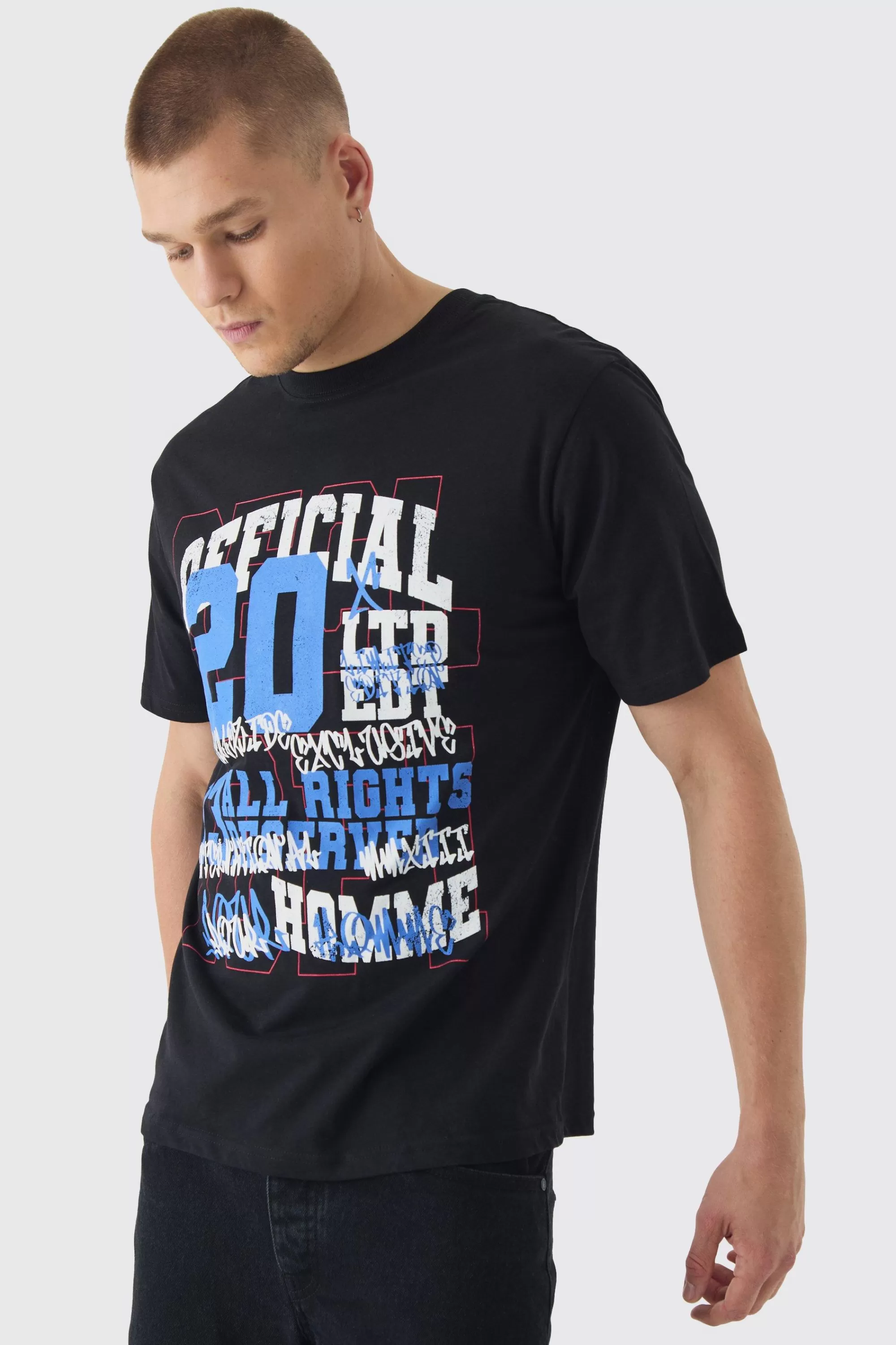 boohooMAN Grunge Varsity Official Printed T-Shirt | UK black Cheap