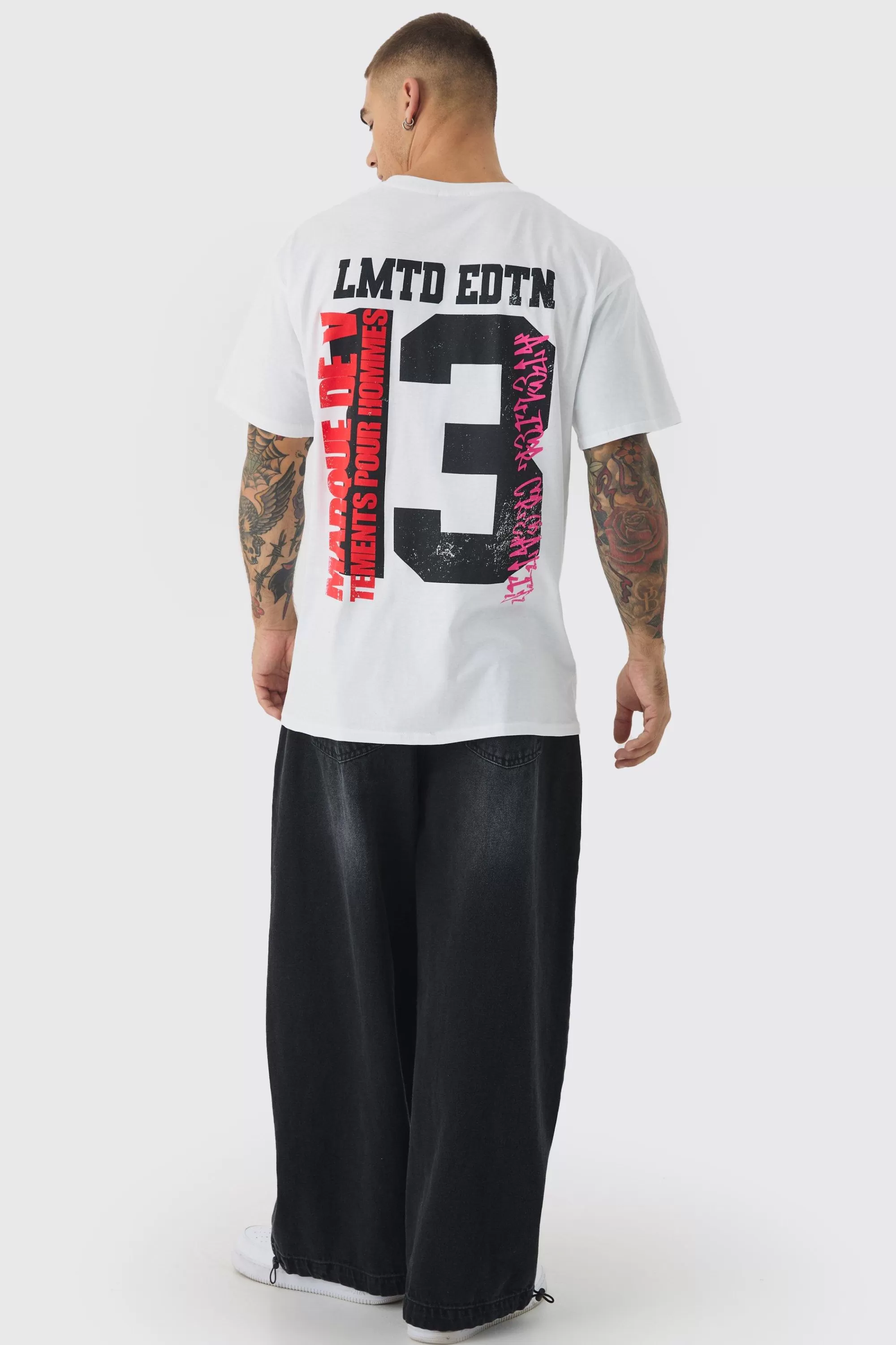 boohooMAN Grunge Varsity Printed T-Shirt | UK white Flash Sale