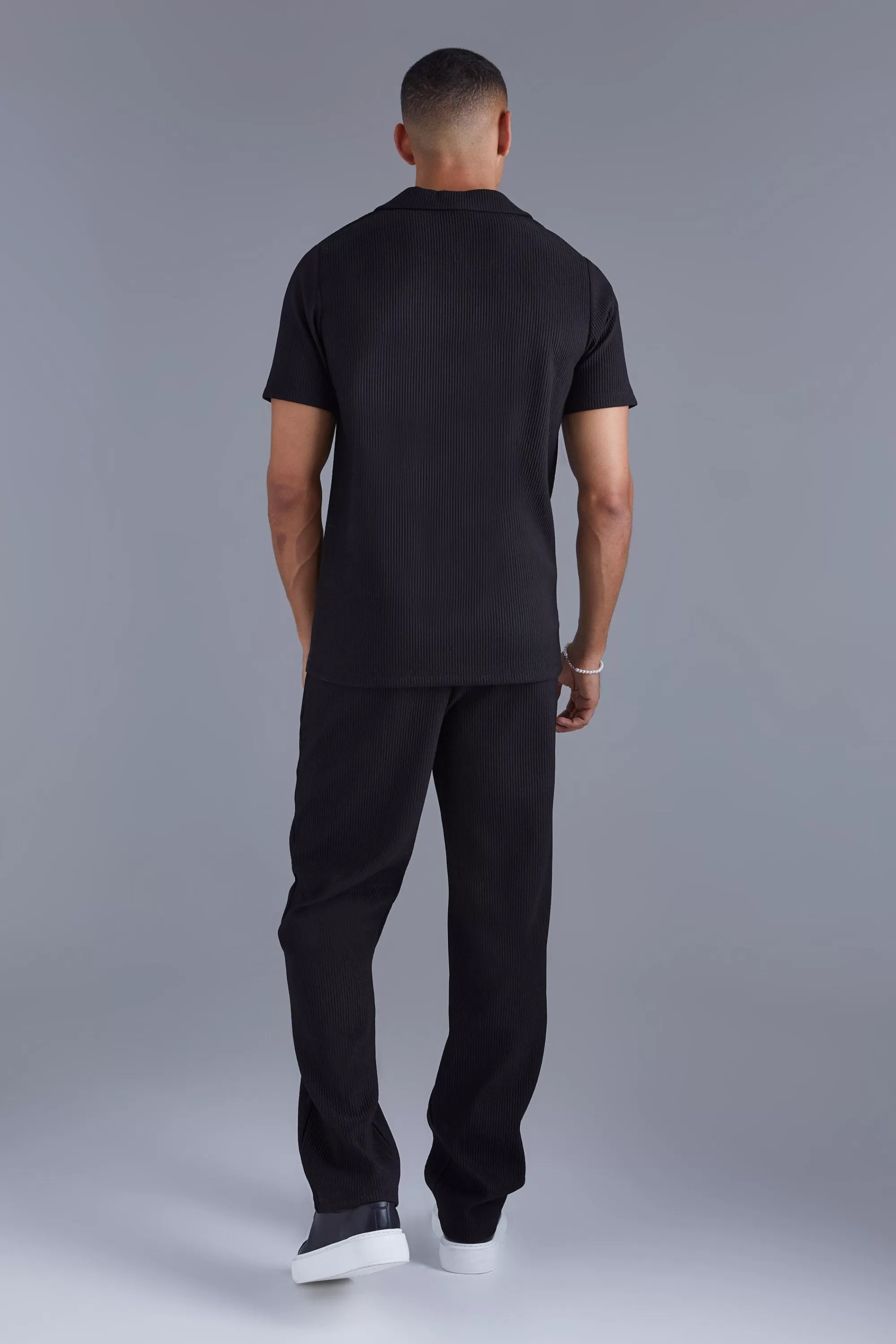 boohooMAN Heavy Pleated Revere Polo | UK black Discount