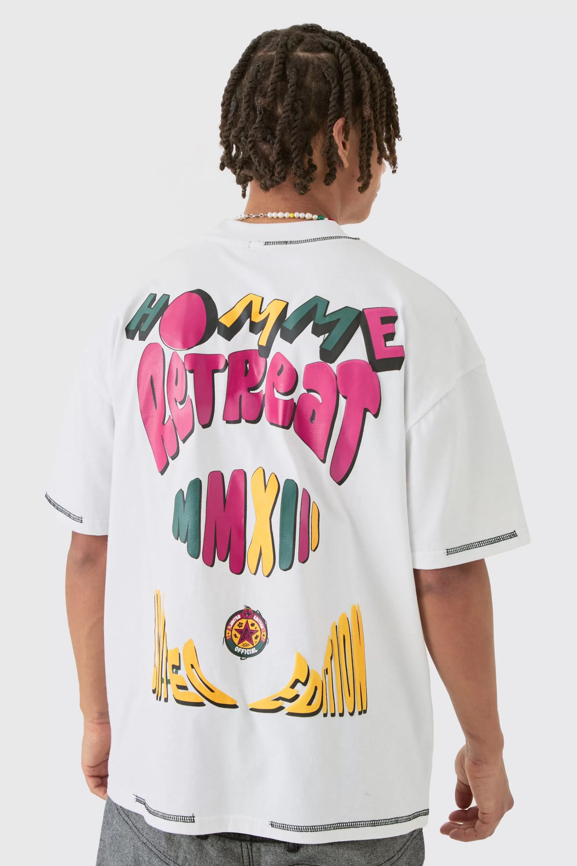 boohooMAN Homme Heavyweight Retreat Multi Graphic Oversized T-shirt | UK white Shop