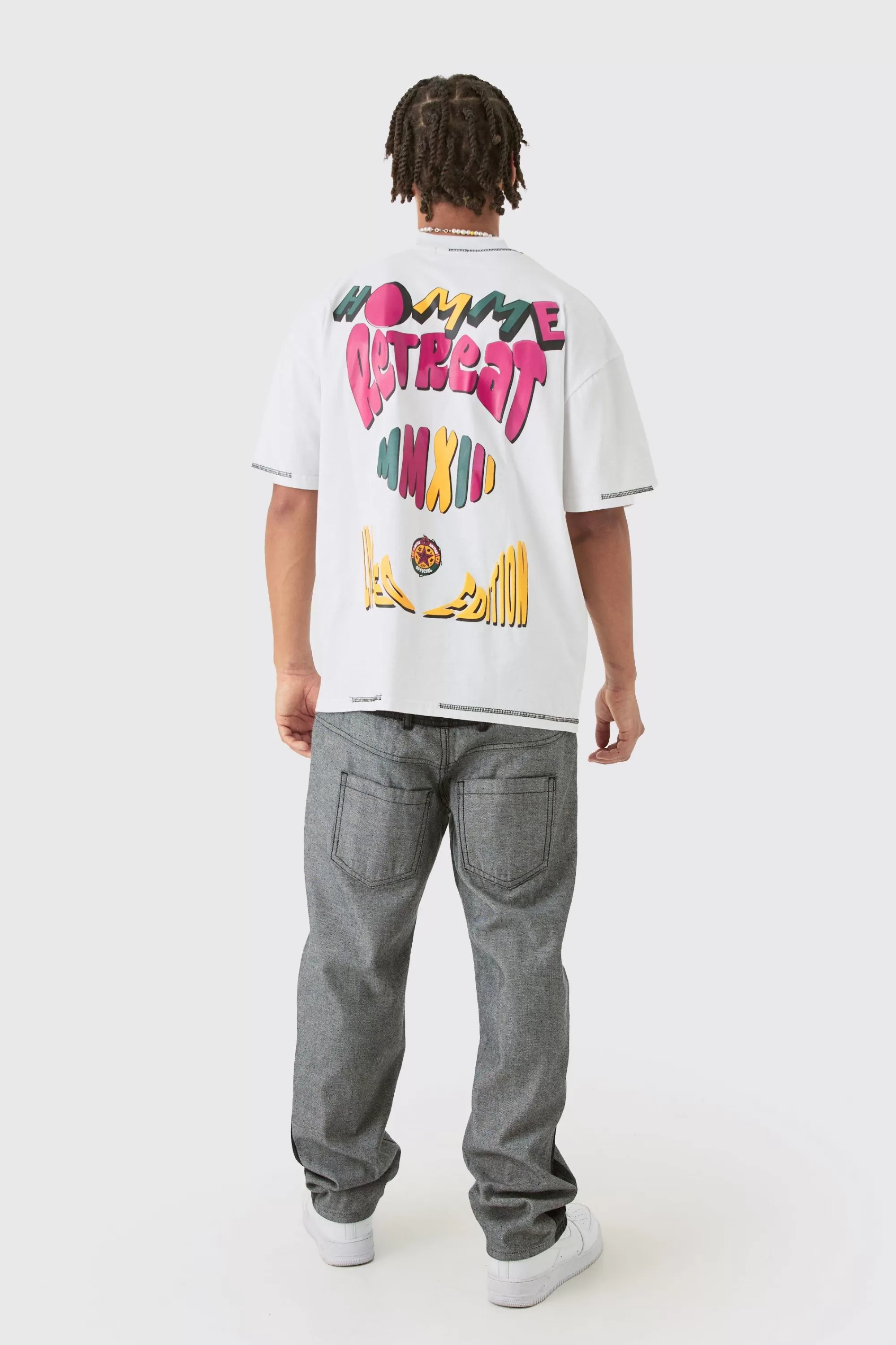 boohooMAN Homme Heavyweight Retreat Multi Graphic Oversized T-shirt | UK white Shop