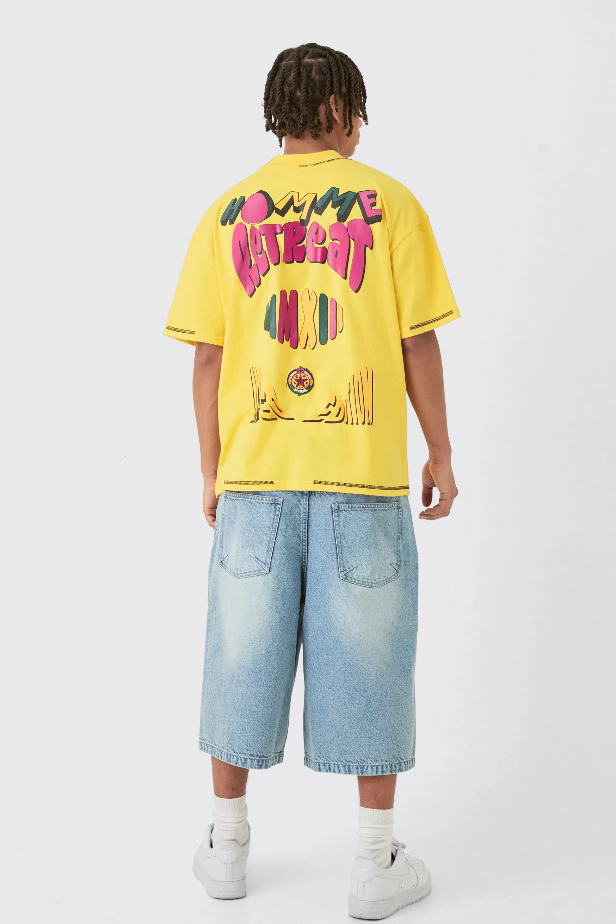 boohooMAN Homme Heavyweight Retreat Multi Graphic Oversized T-shirt | UK yellow Clearance