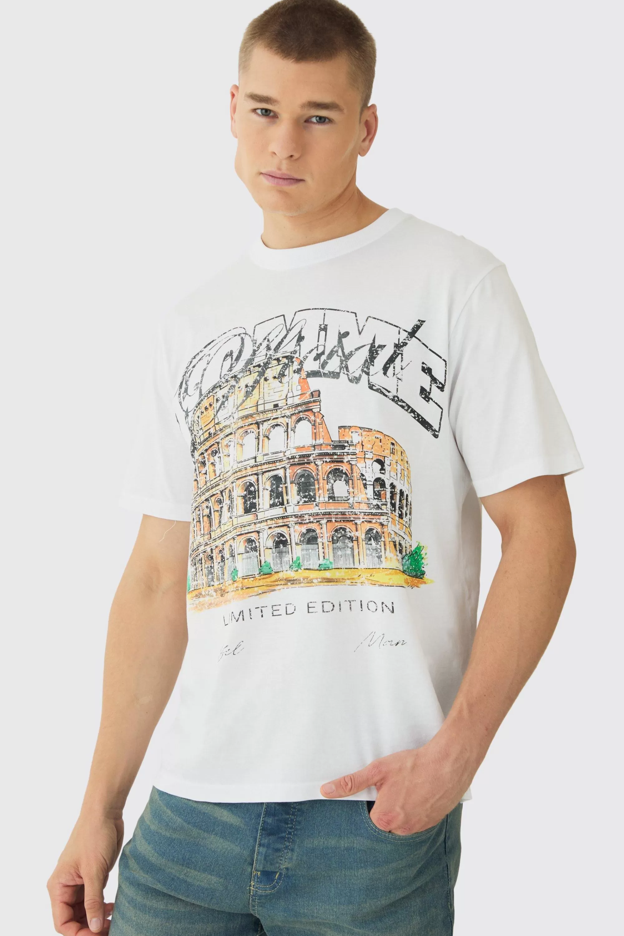boohooMAN Homme Landscape Print T-Shirt | UK white Hot