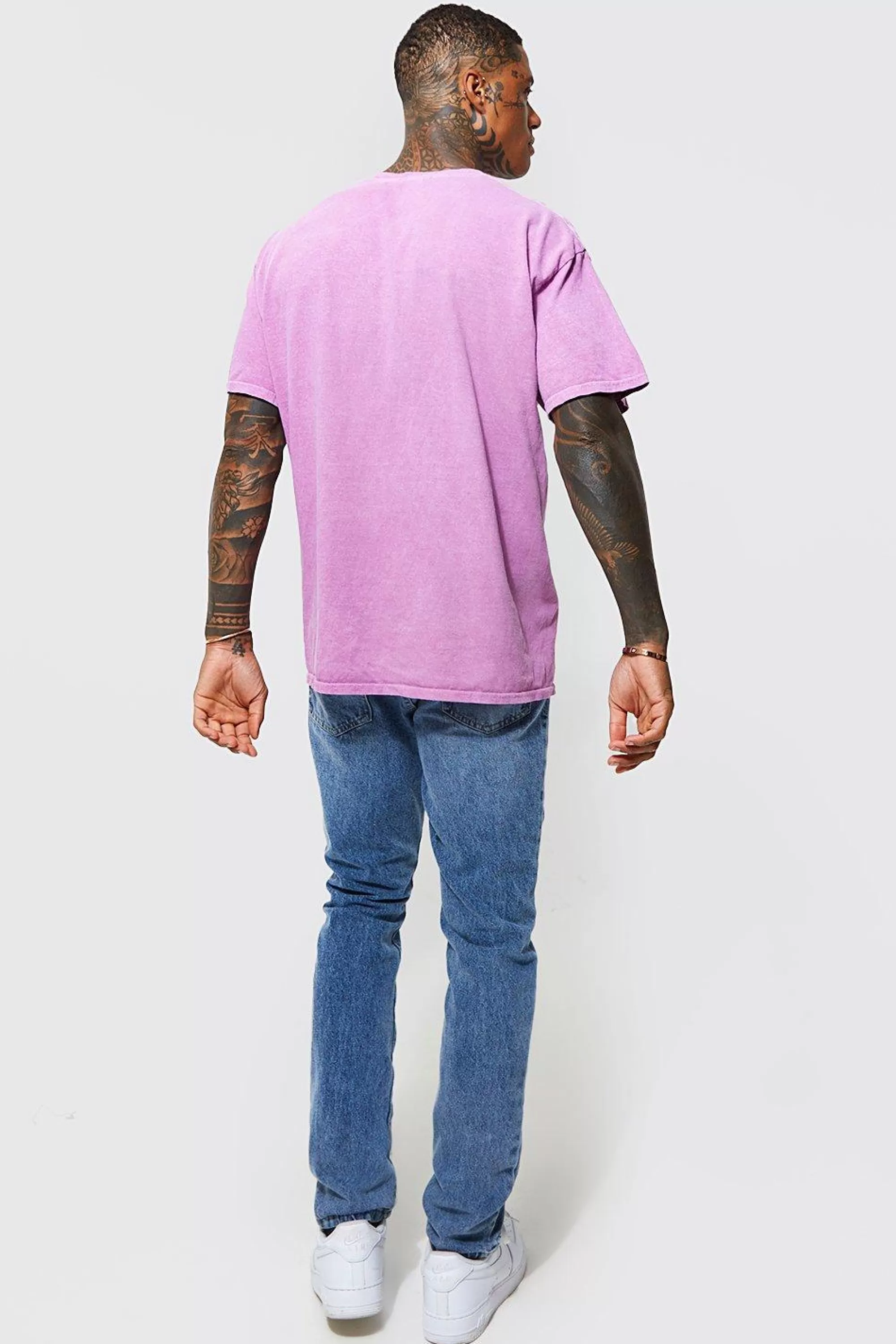 boohooMAN Limited Embroidered Overdye T-shirt | UK lilac New