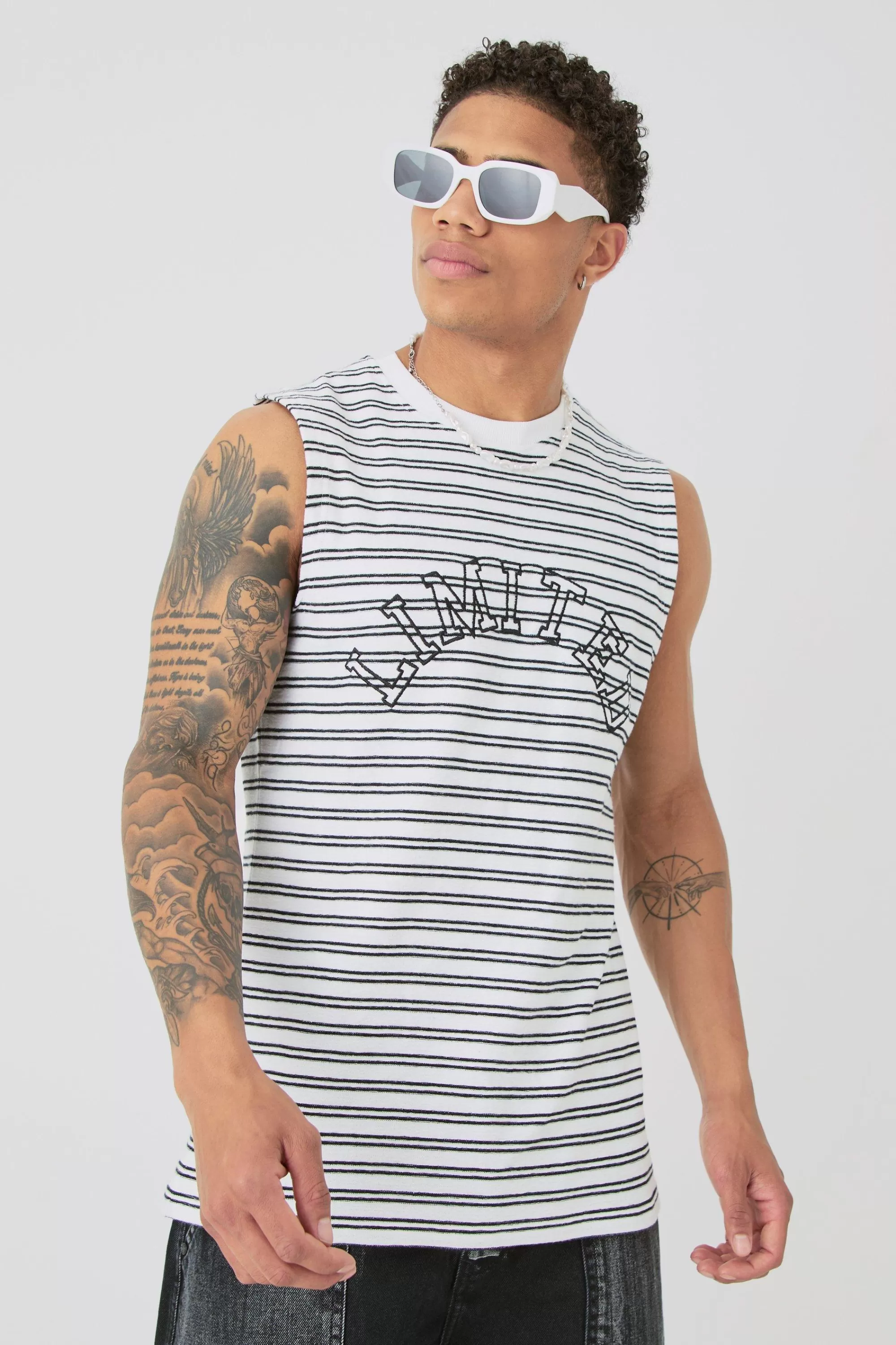 boohooMAN Limited Ribbed Striped Tank | UK multi Cheap