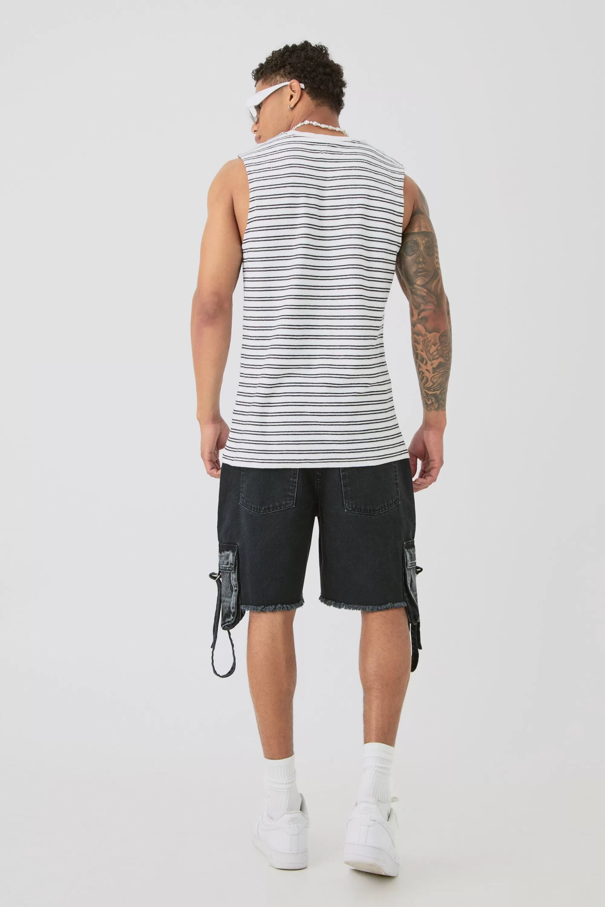 boohooMAN Limited Ribbed Striped Tank | UK multi Cheap
