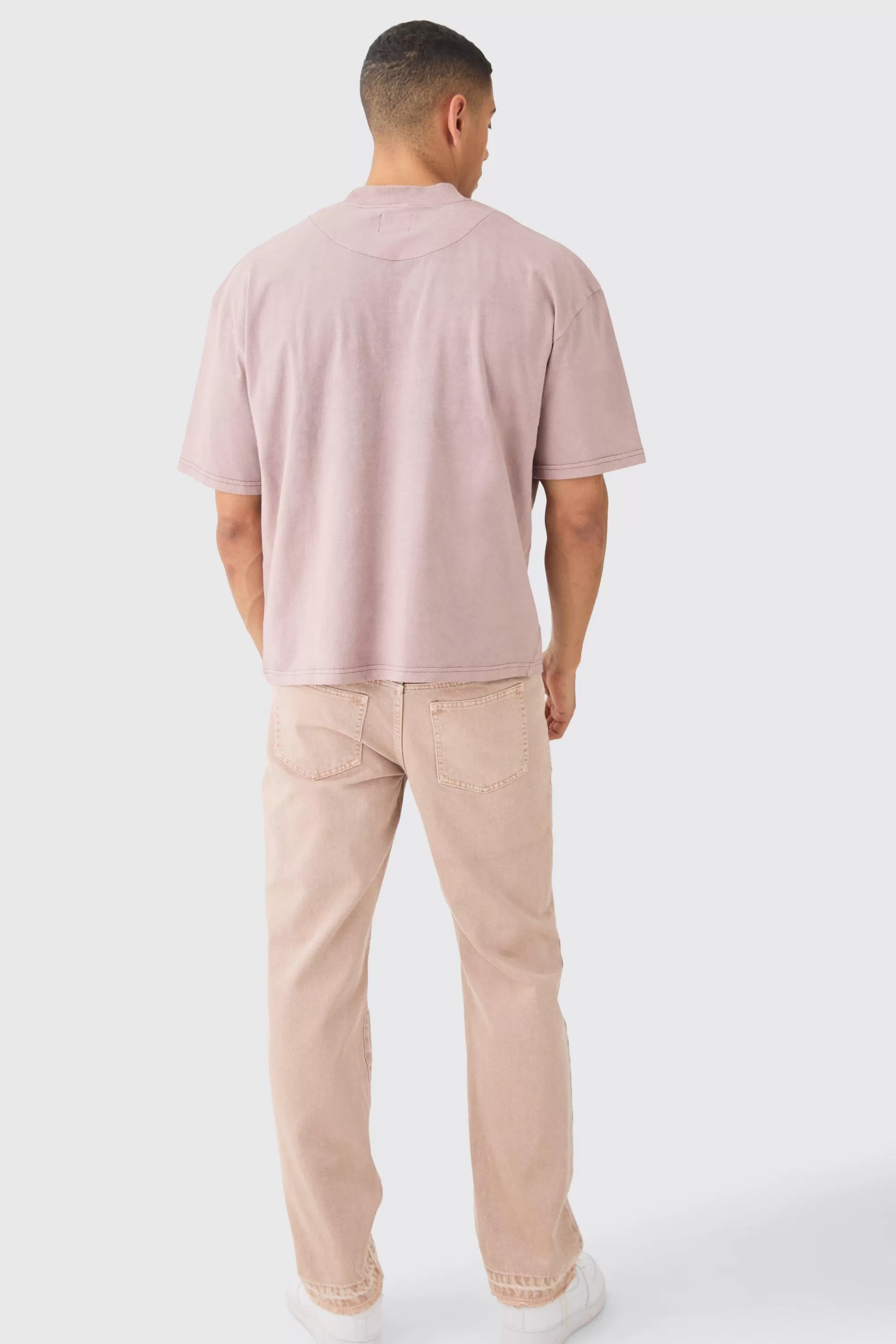 boohooMAN Loose Fit Boxy Acid Wash Ofcl Embroidered T-shirt | UK dusky pink Online