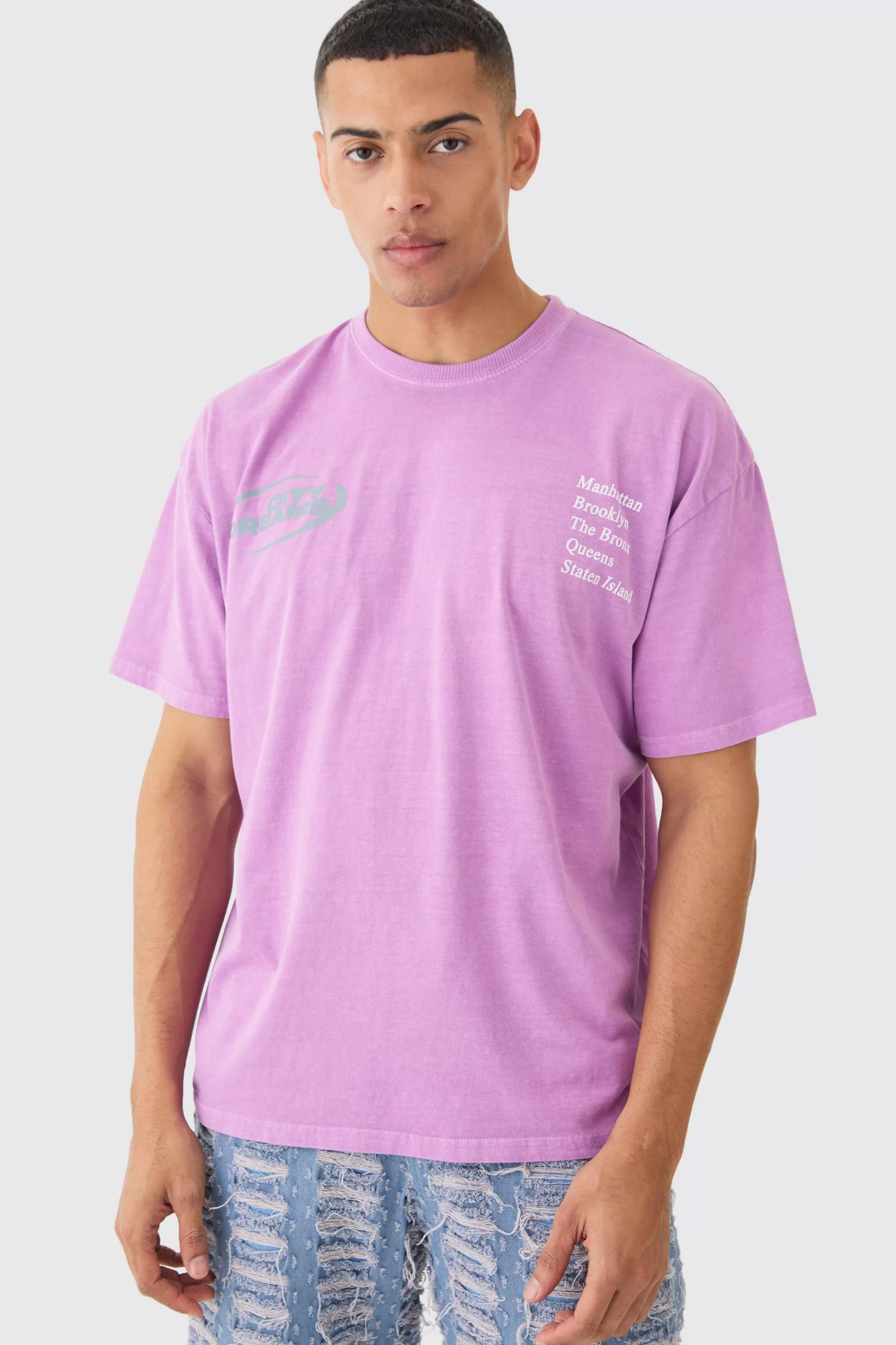 boohooMAN Loose Fit City Dreams Washed T-shirt | UK purple Best