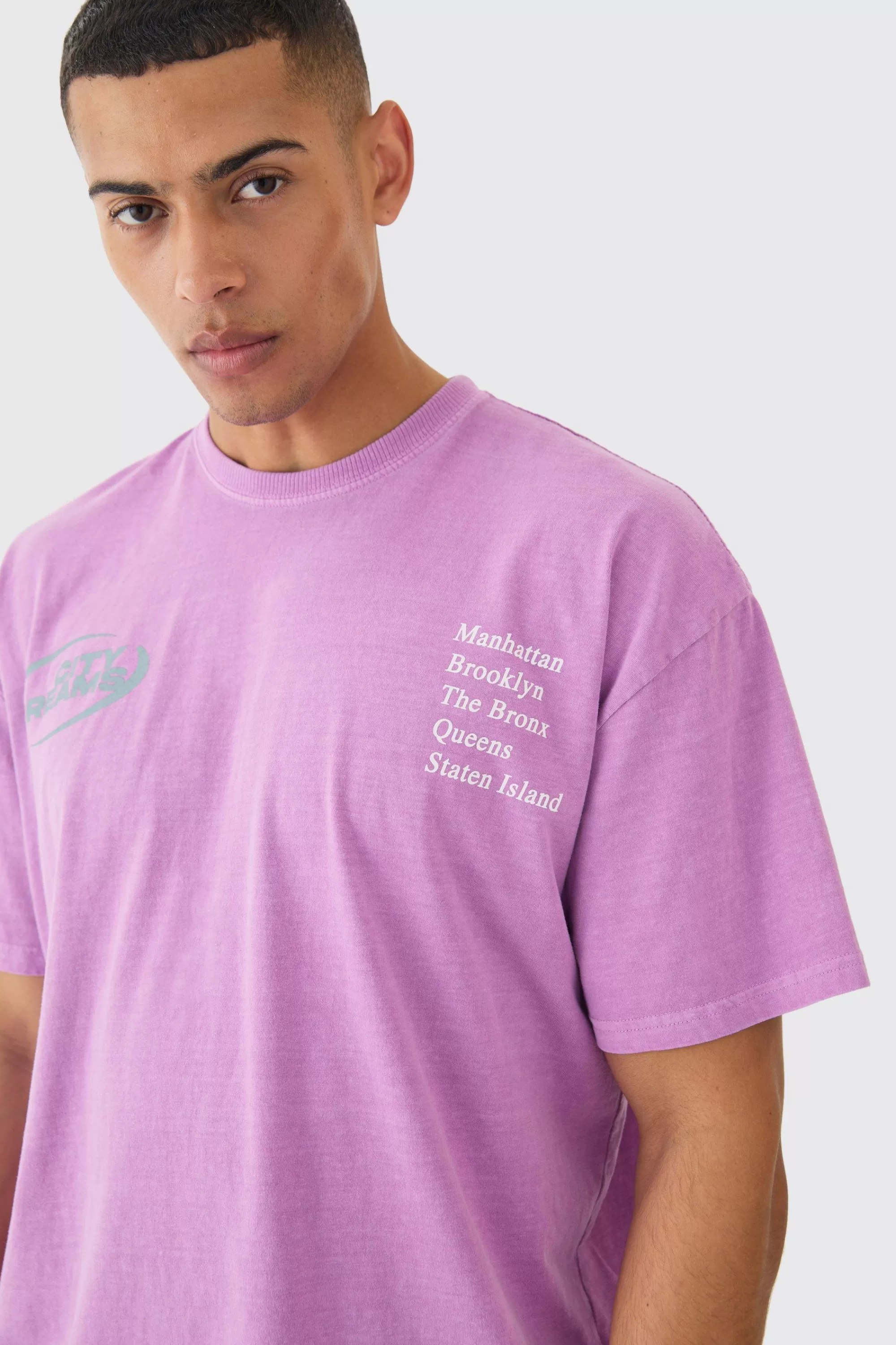 boohooMAN Loose Fit City Dreams Washed T-shirt | UK purple Best