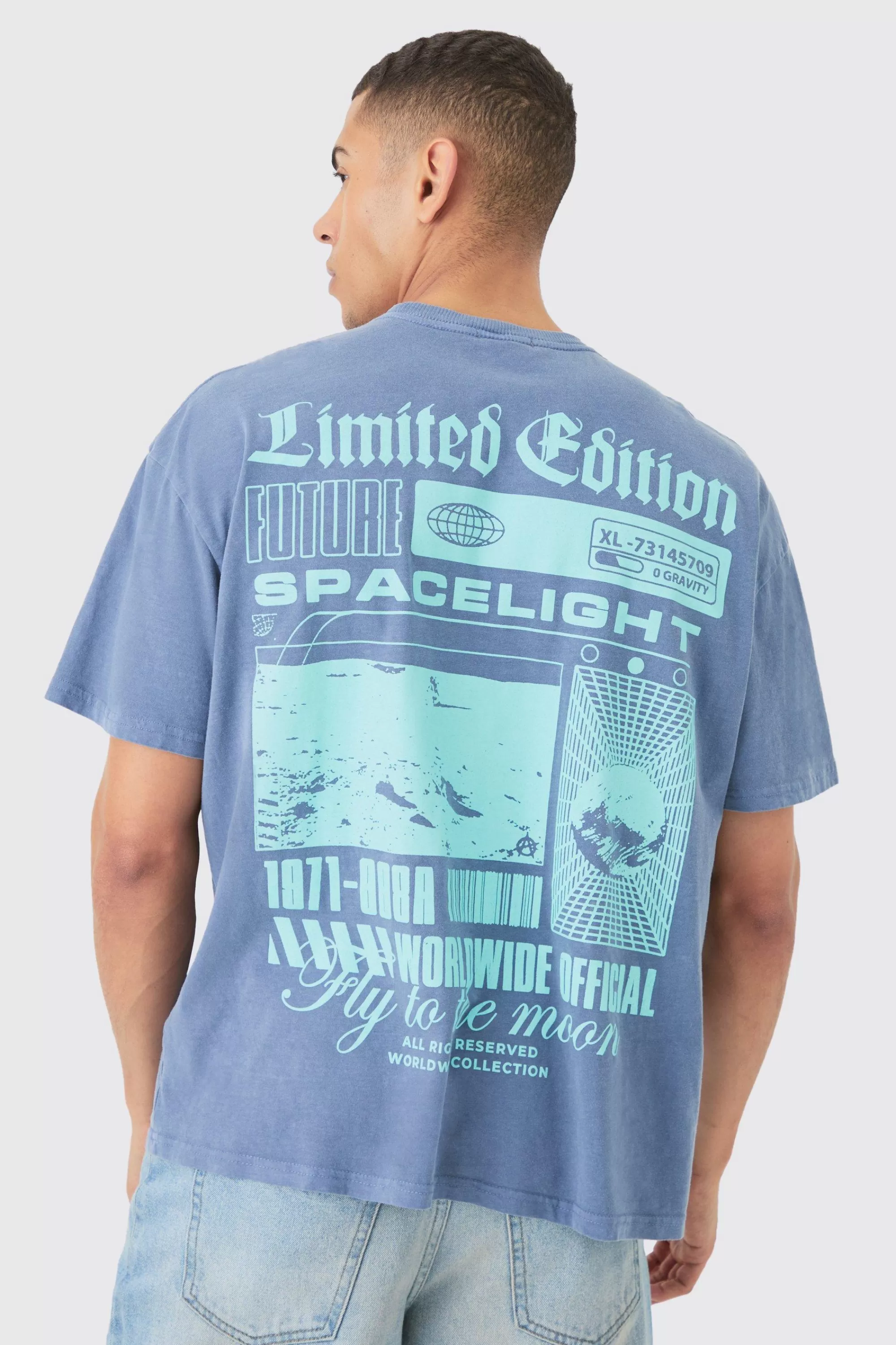 boohooMAN Loose Fit Moon Graphic Back Print T-shirt | UK blue New