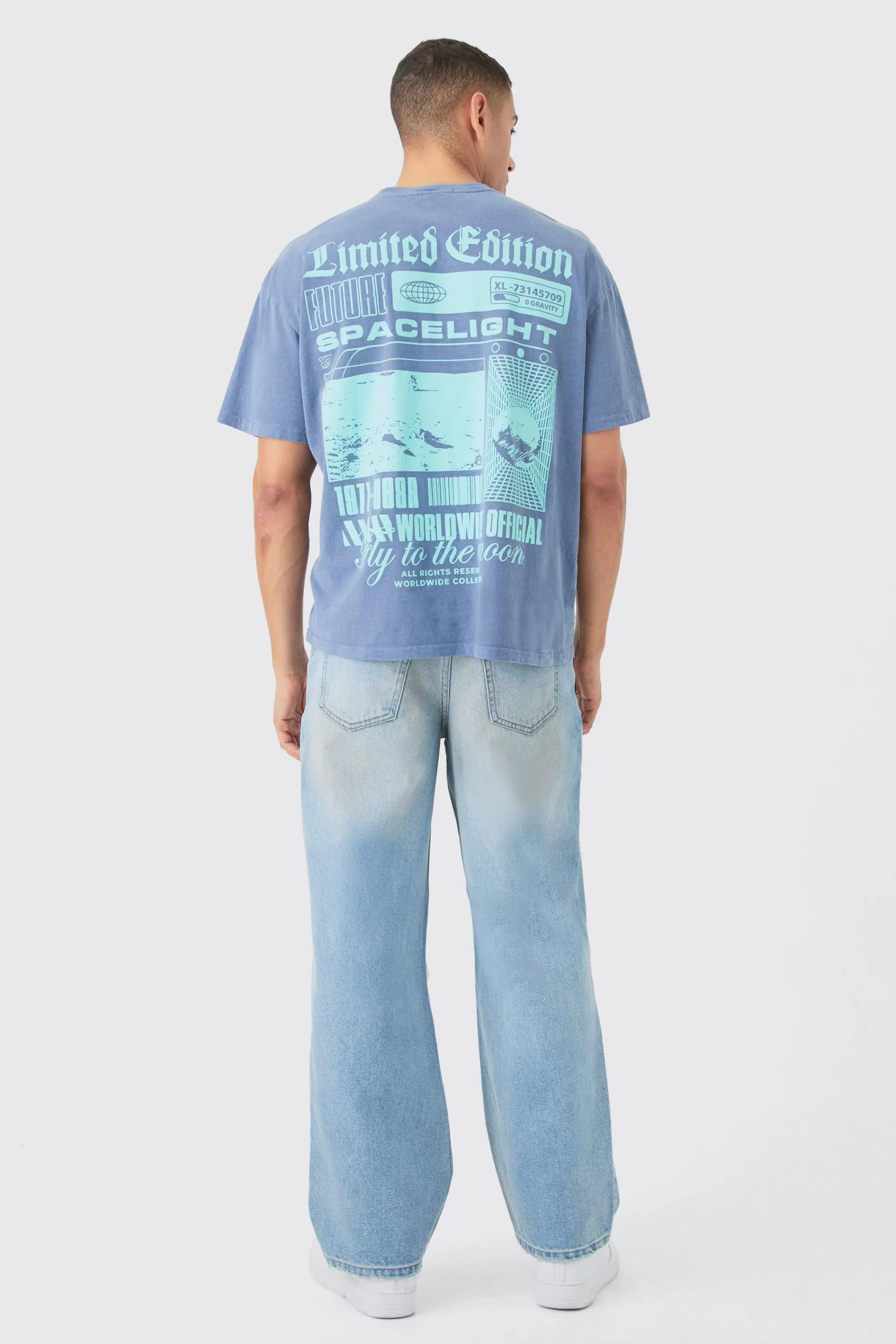 boohooMAN Loose Fit Moon Graphic Back Print T-shirt | UK blue New