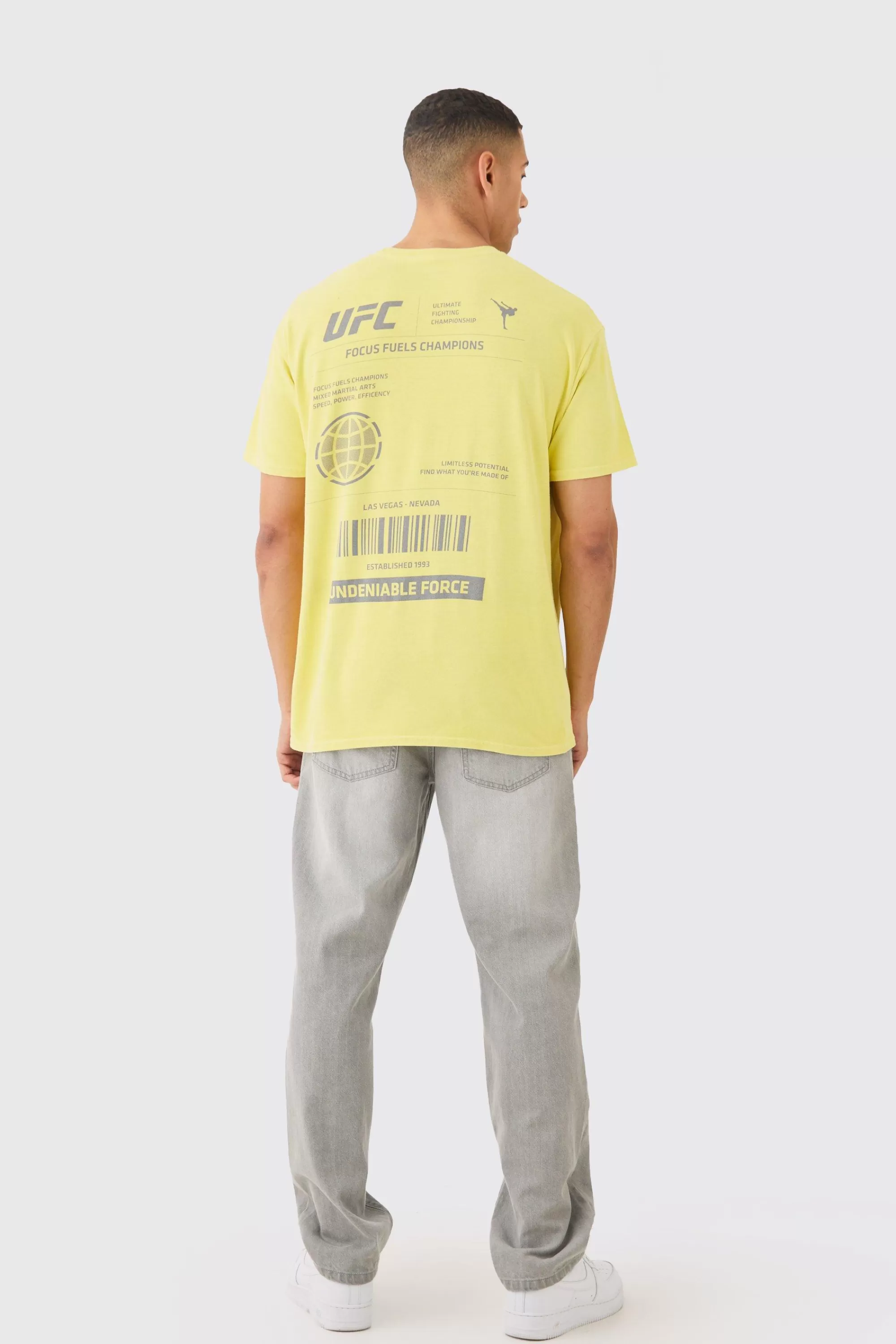 boohooMAN Loose UFC Sports Wash License T-shirt | UK yellow Discount