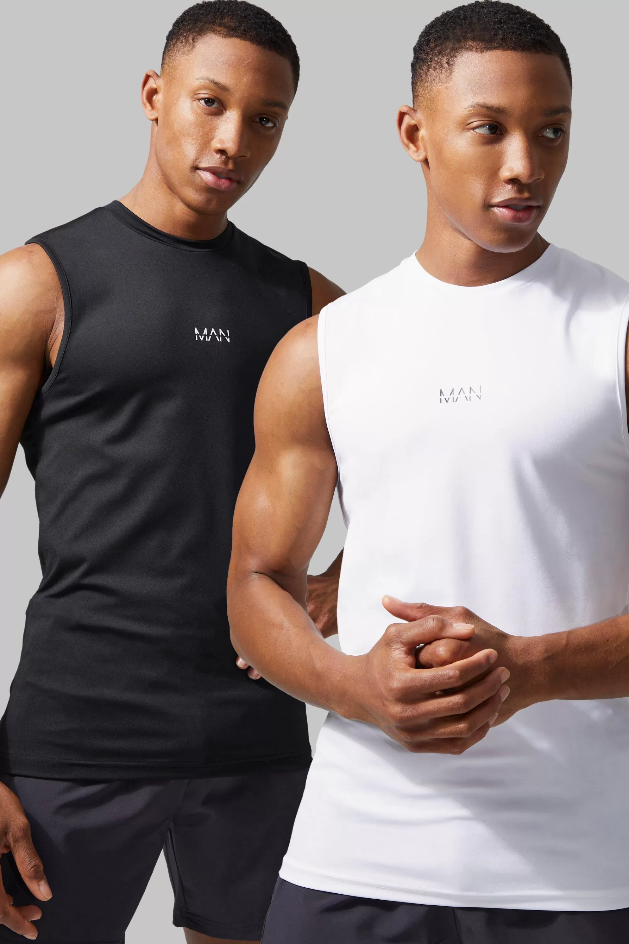 boohooMAN Man Active 2 Pack Compression Tank | UK multi Clearance