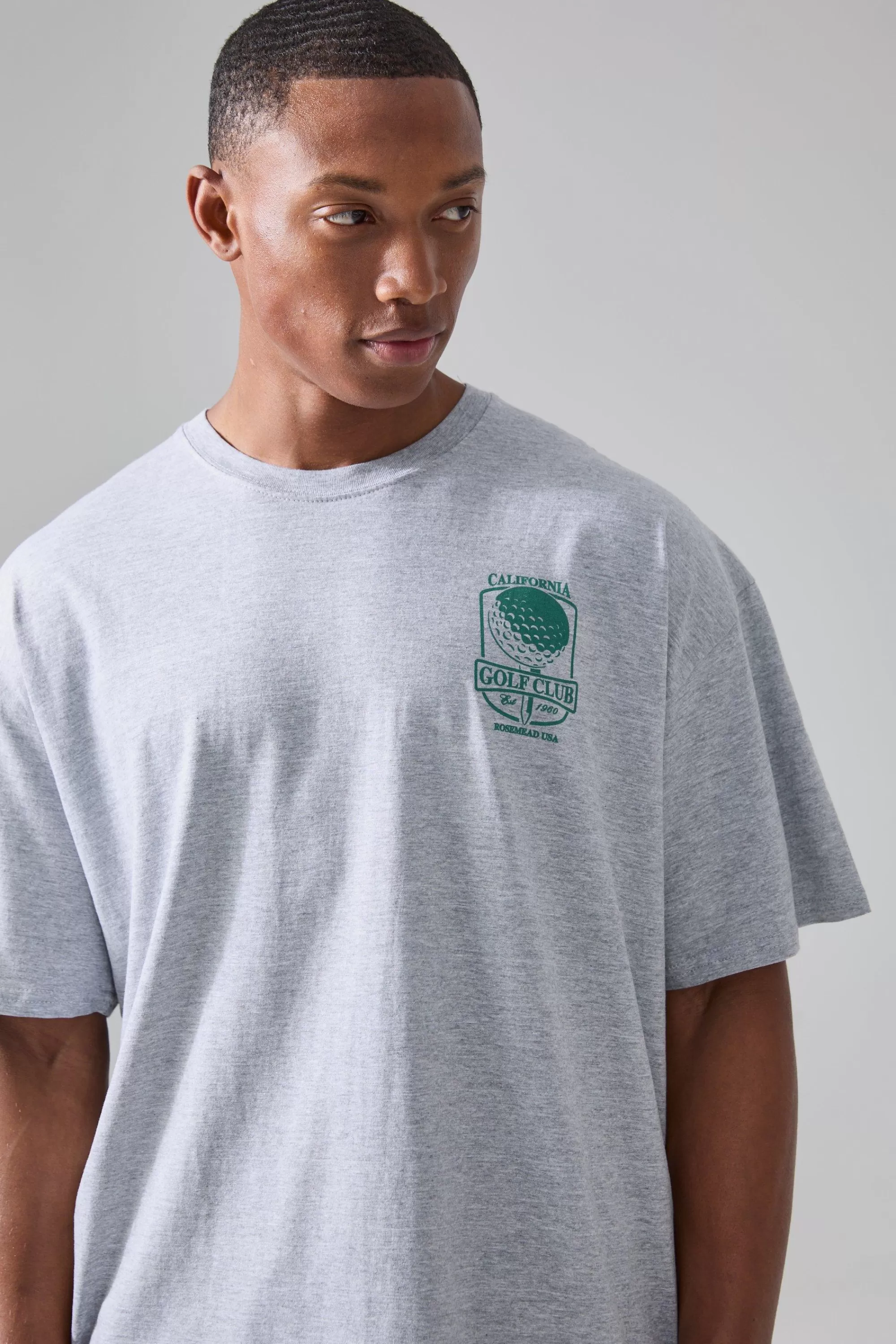 boohooMAN Man Active Golf Club Oversized T-shirt | UK grey marl Clearance
