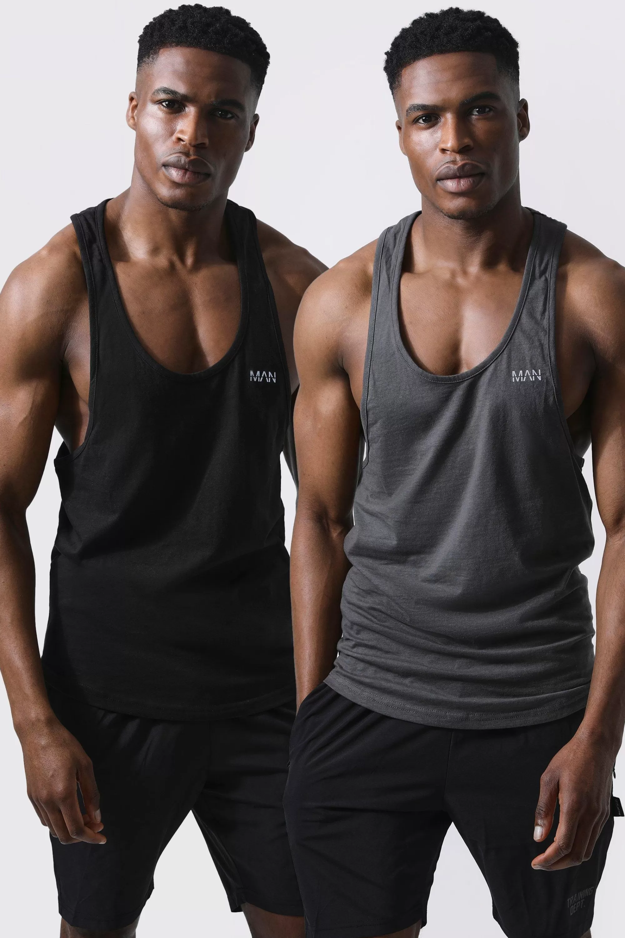 boohooMAN Man Active Gym 2 Pack Gym Regular Fit Racer Vests | UK multi Shop