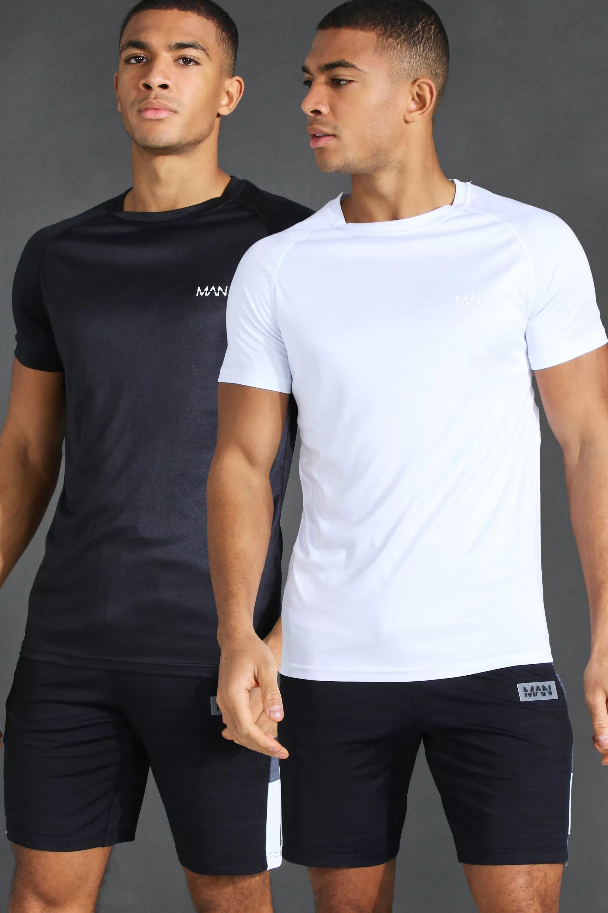 boohooMAN Man Active Gym 2 Pack Raglan Muscle Fit T-Shirts | UK multi Outlet