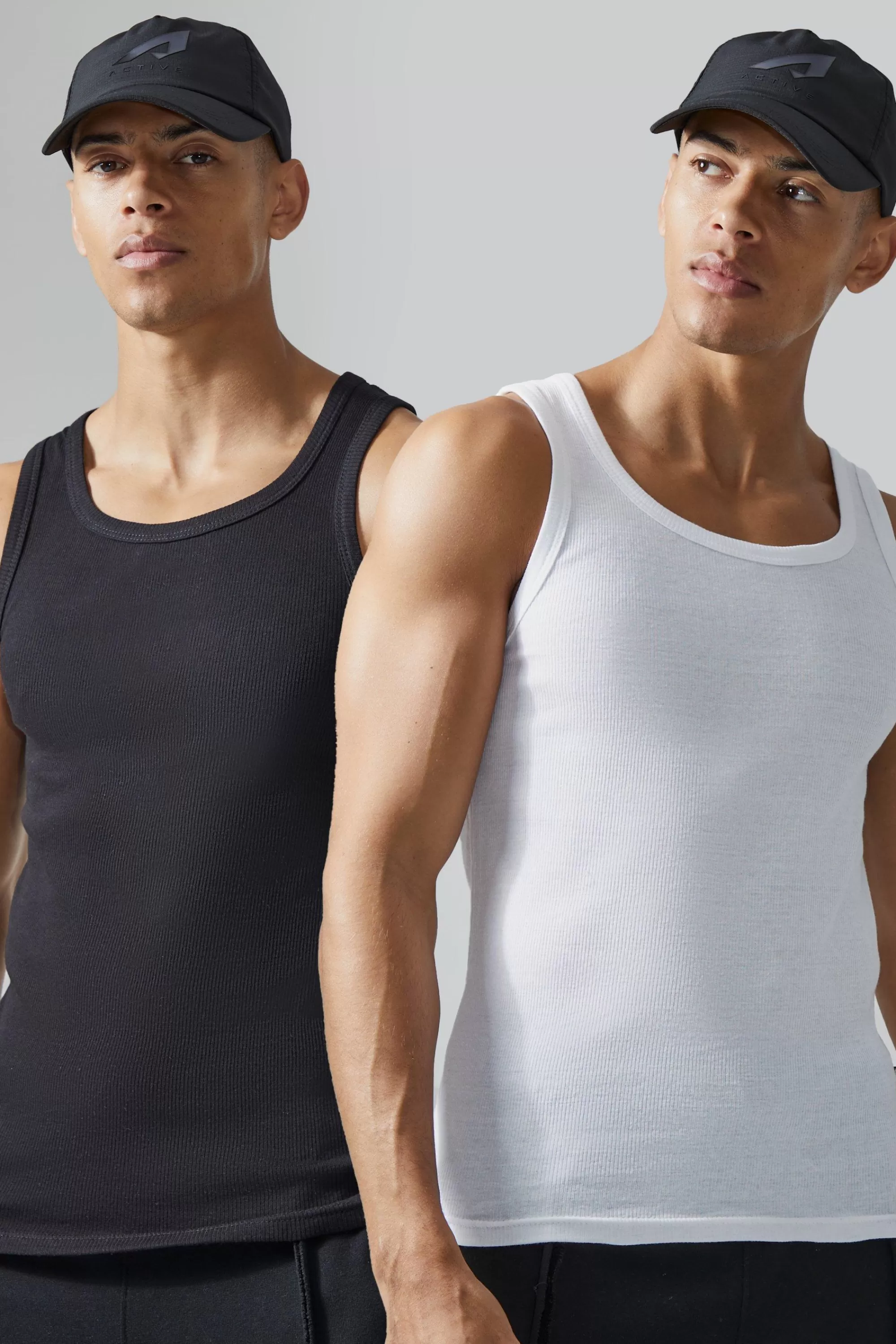 boohooMAN Man Active Gym Muscle Fit 2 Pack Ribbed Vests | UK multi Discount