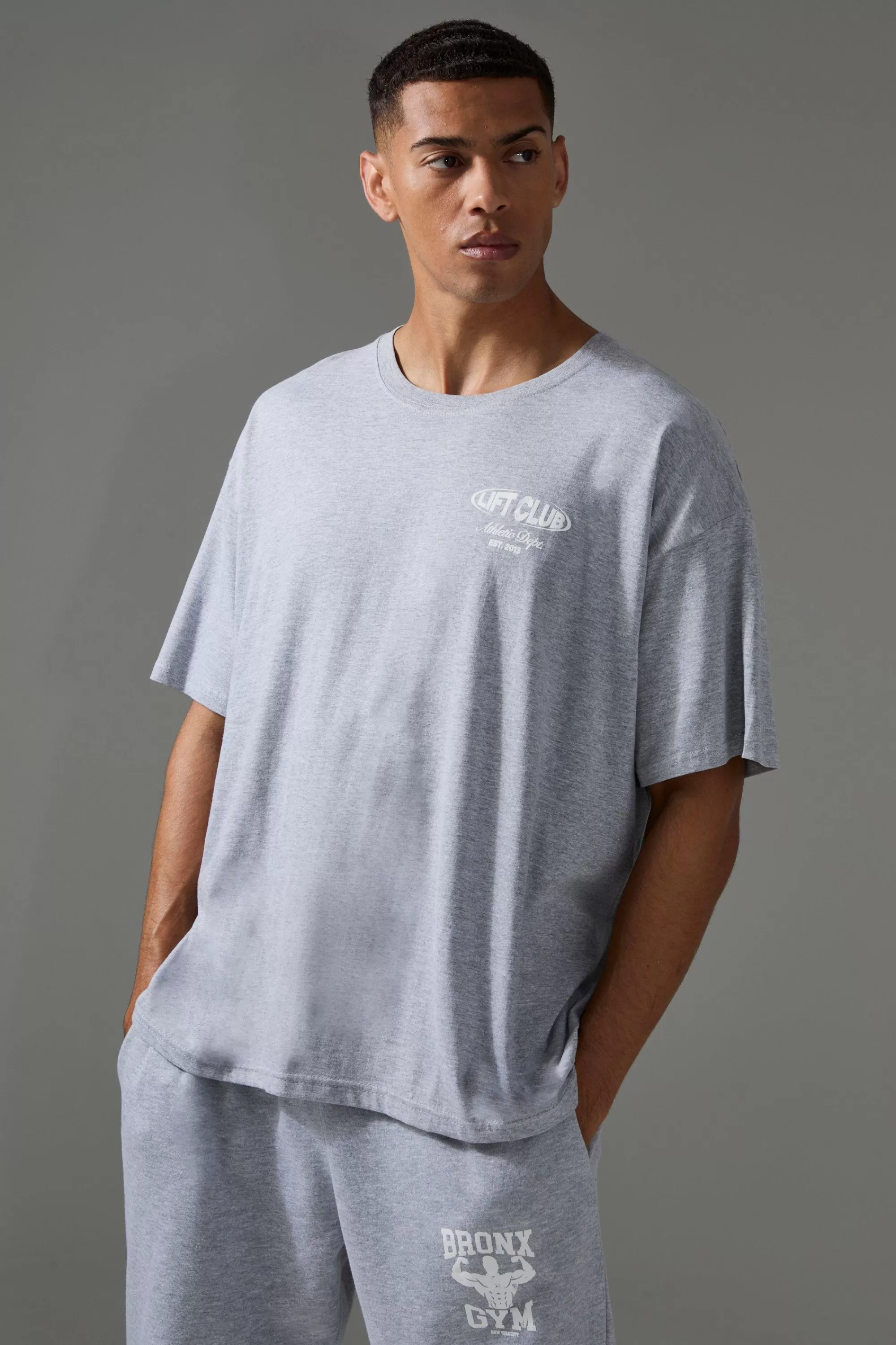 boohooMAN Man Active Lift Club Oversized T-shirt | UK grey marl Outlet