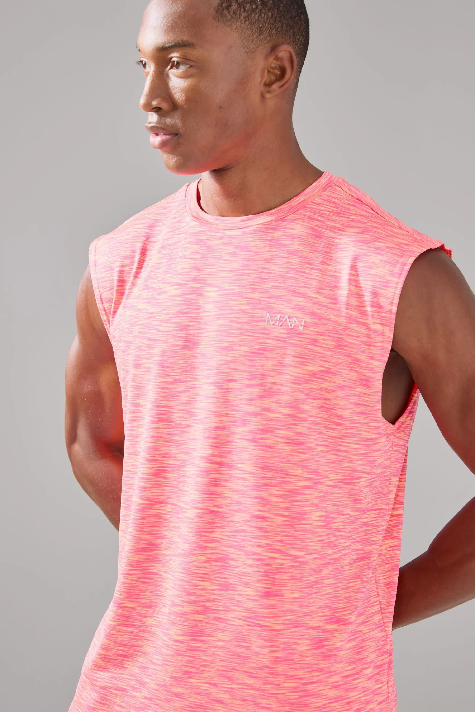 boohooMAN Man Active Lightweight Space Dye Marl Regular Fit Tank | UK pink Best Sale