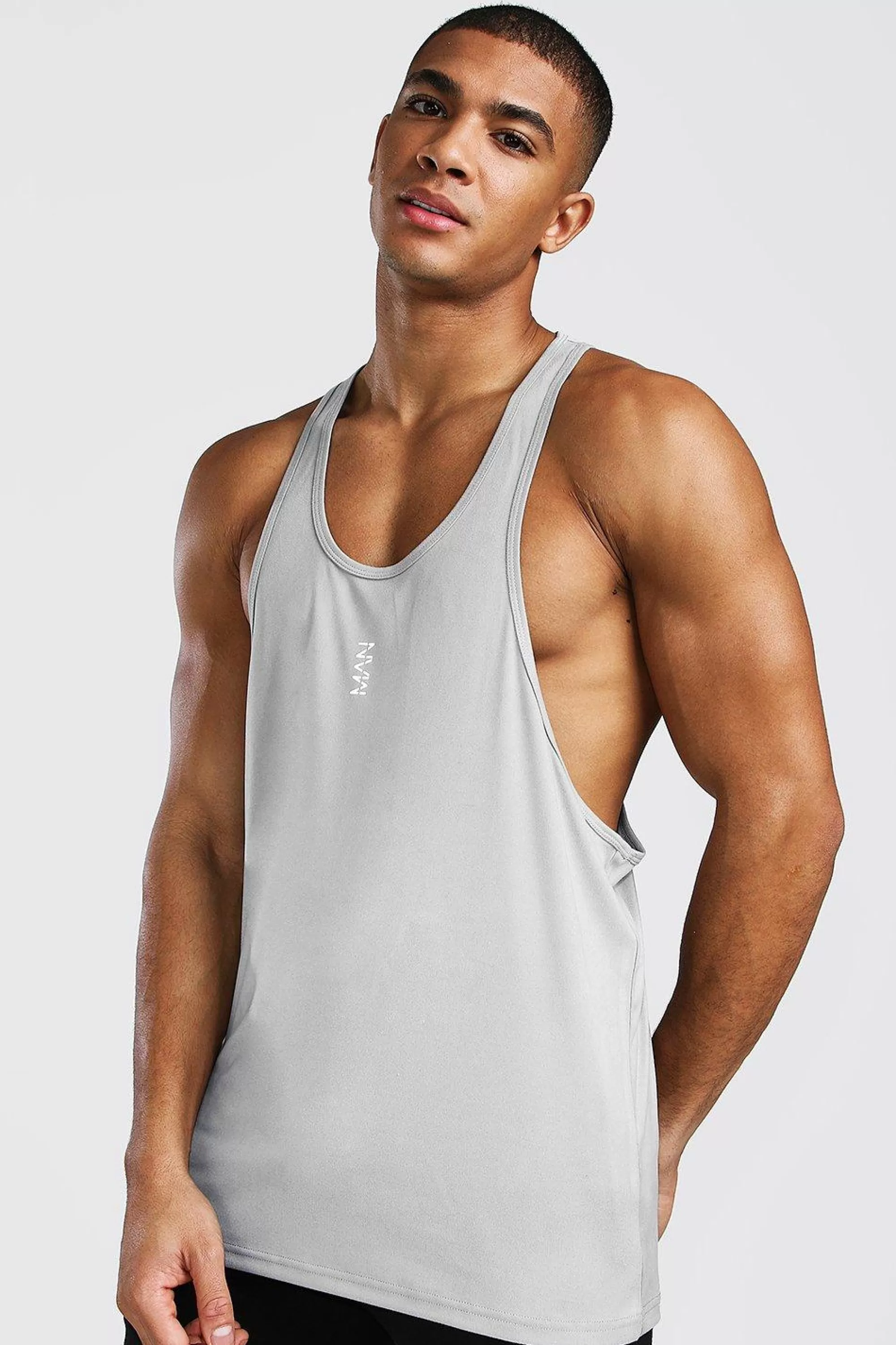 boohooMAN Man Active Poly Gym Regular Fit Racer Vest | UK silver Hot