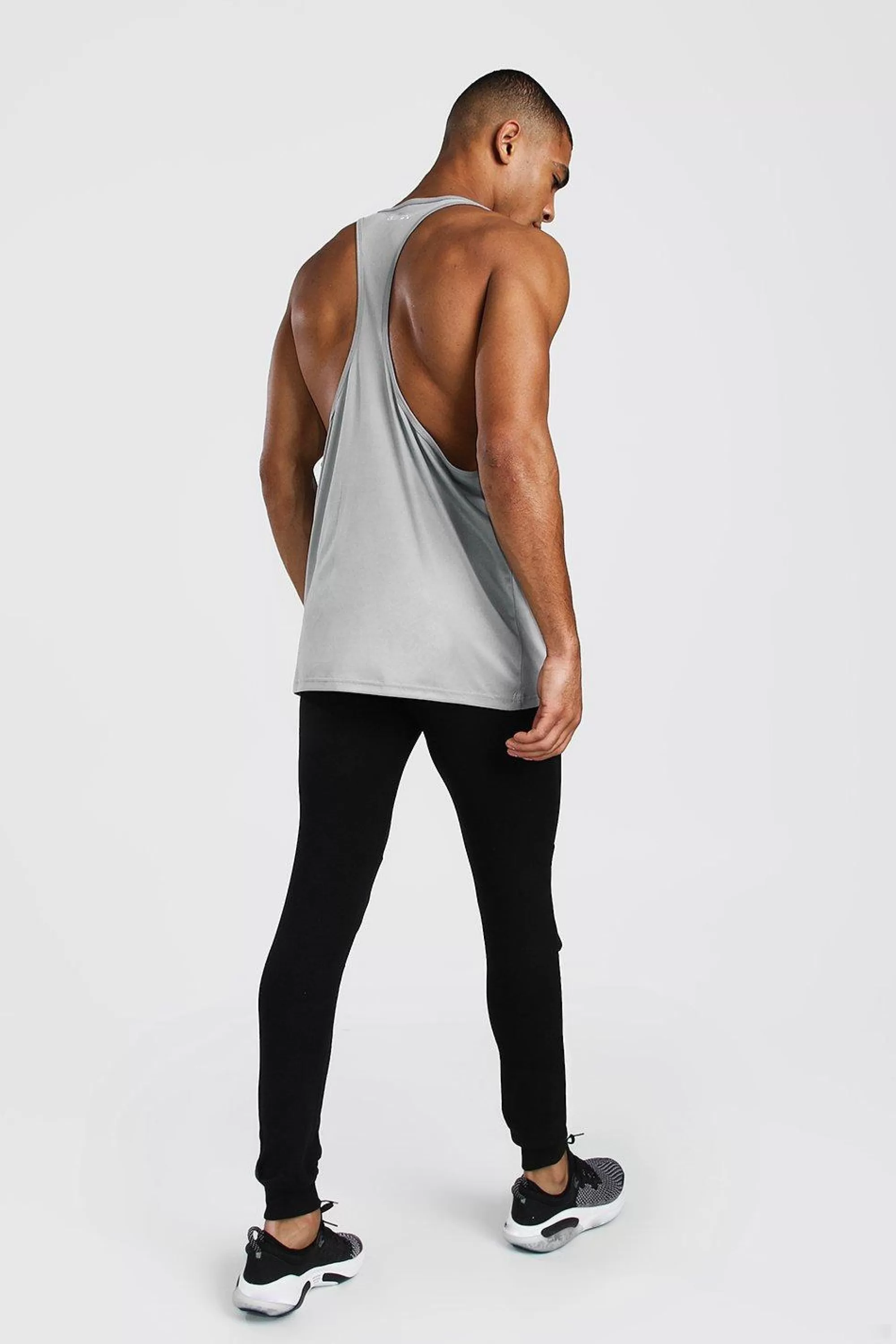 boohooMAN Man Active Poly Gym Regular Fit Racer Vest | UK silver Hot