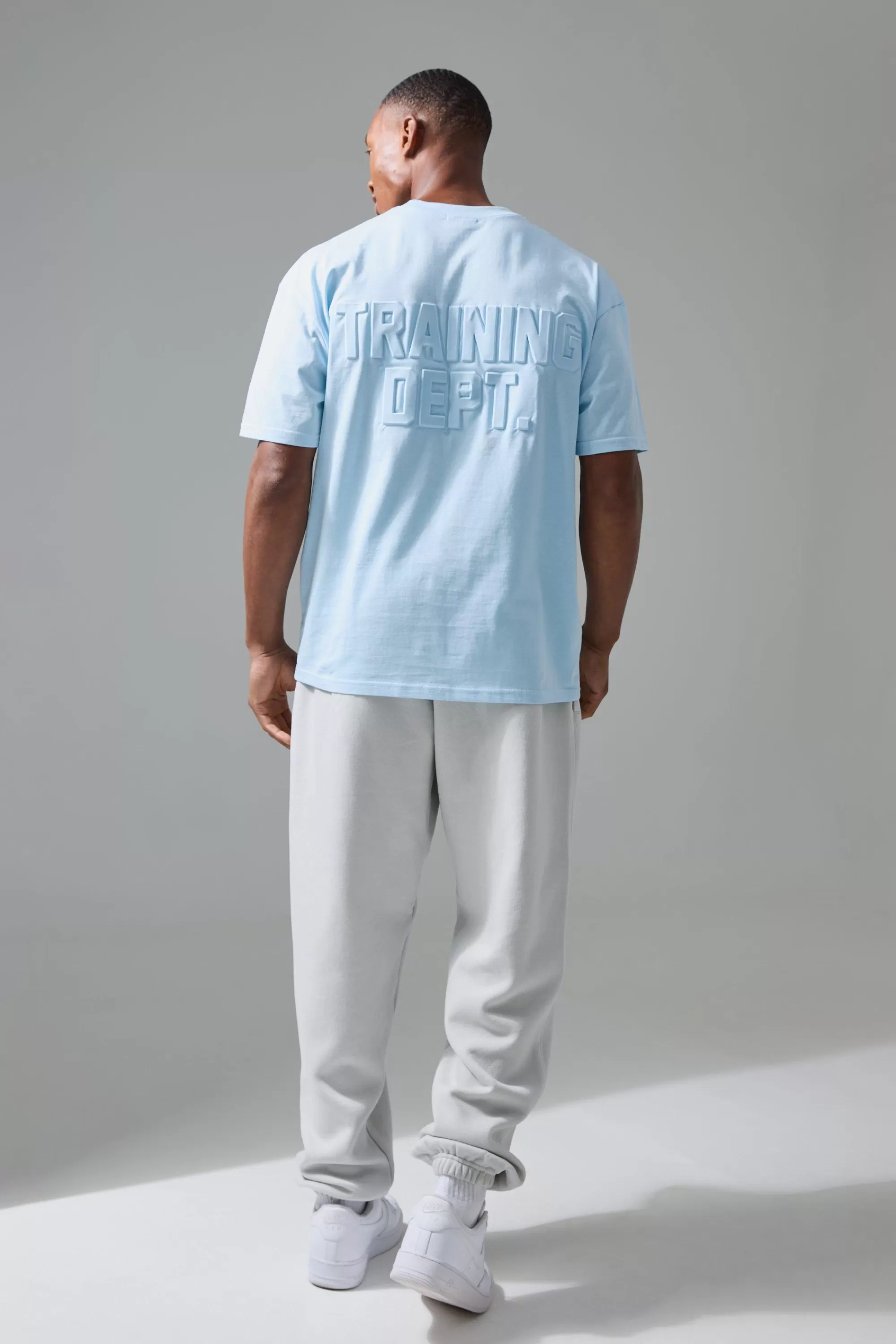 boohooMAN Man Active Training Dept Oversized Embossed T-shirt | UK blue Best