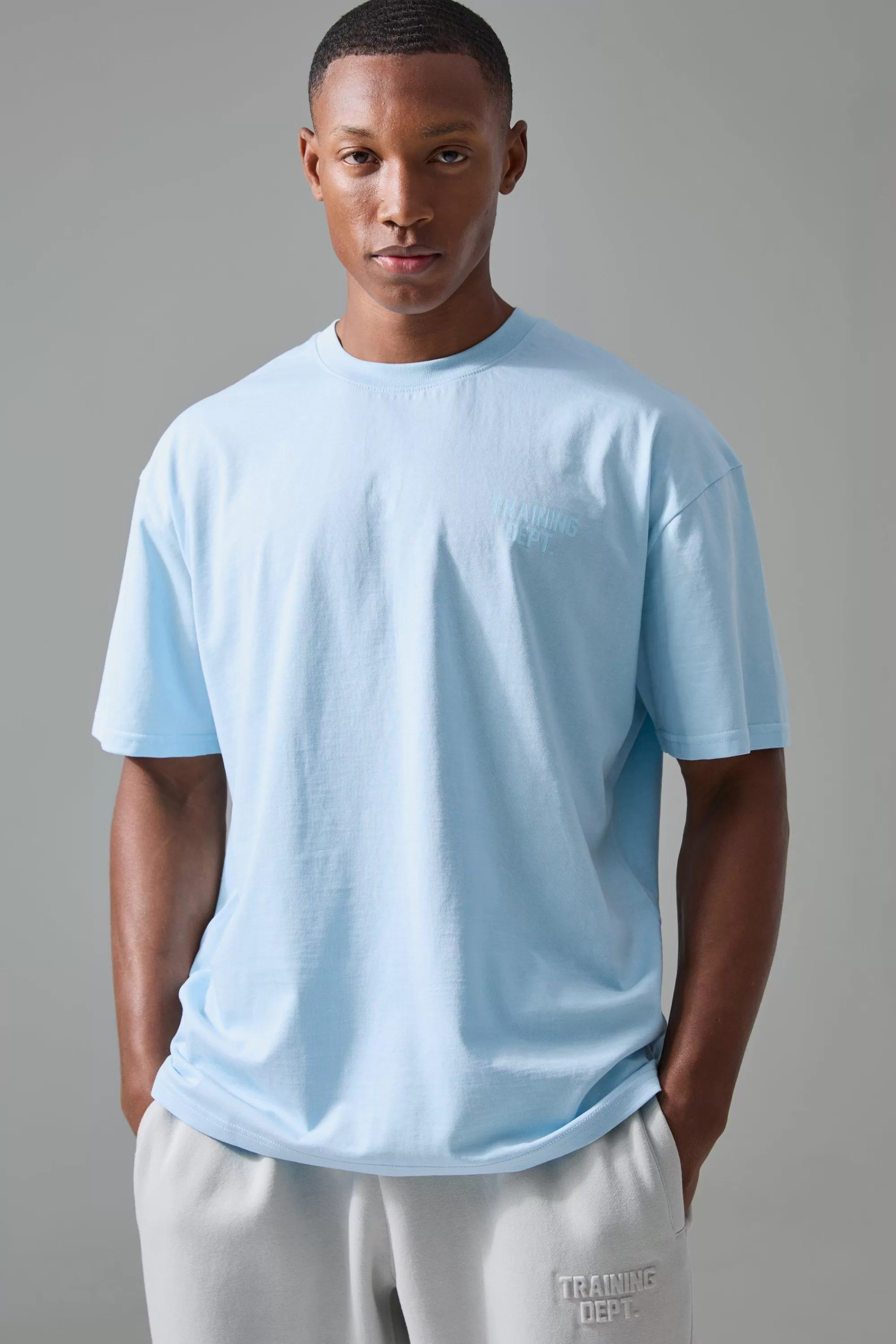 boohooMAN Man Active Training Dept Oversized Embossed T-shirt | UK blue Best
