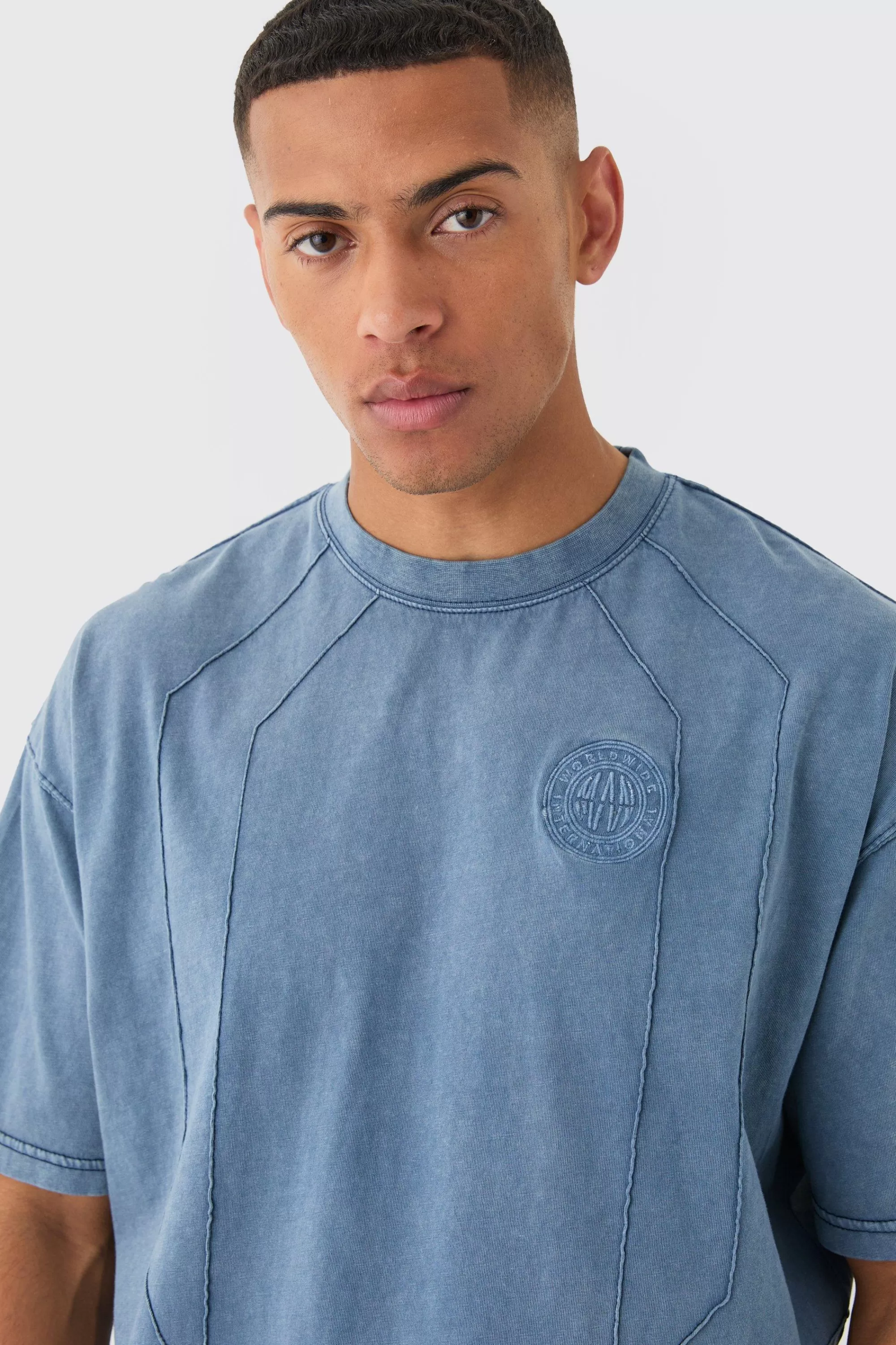 boohooMAN Man Oversized Wash Pintuck Embroidered T-shirt | UK blue Best Sale