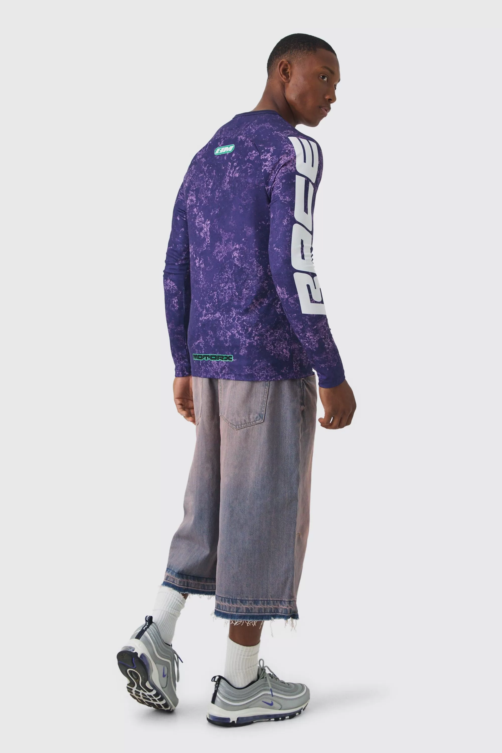 boohooMAN Muscle Fit Motorsport BHM Printed Long Sleeve Top | UK purple Best Sale