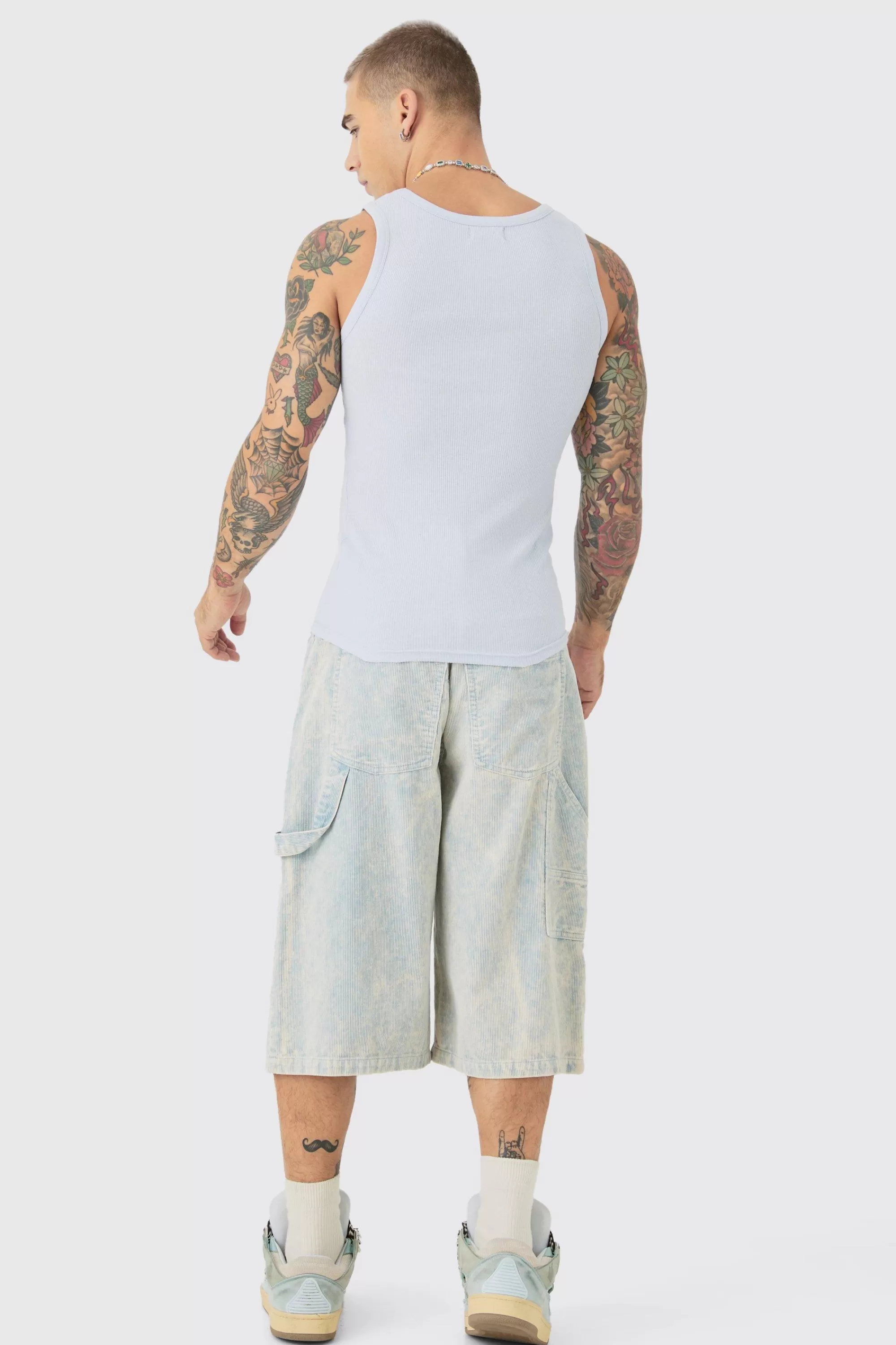 boohooMAN Muscle Fit Ribbed Vest | UK ice blue Clearance