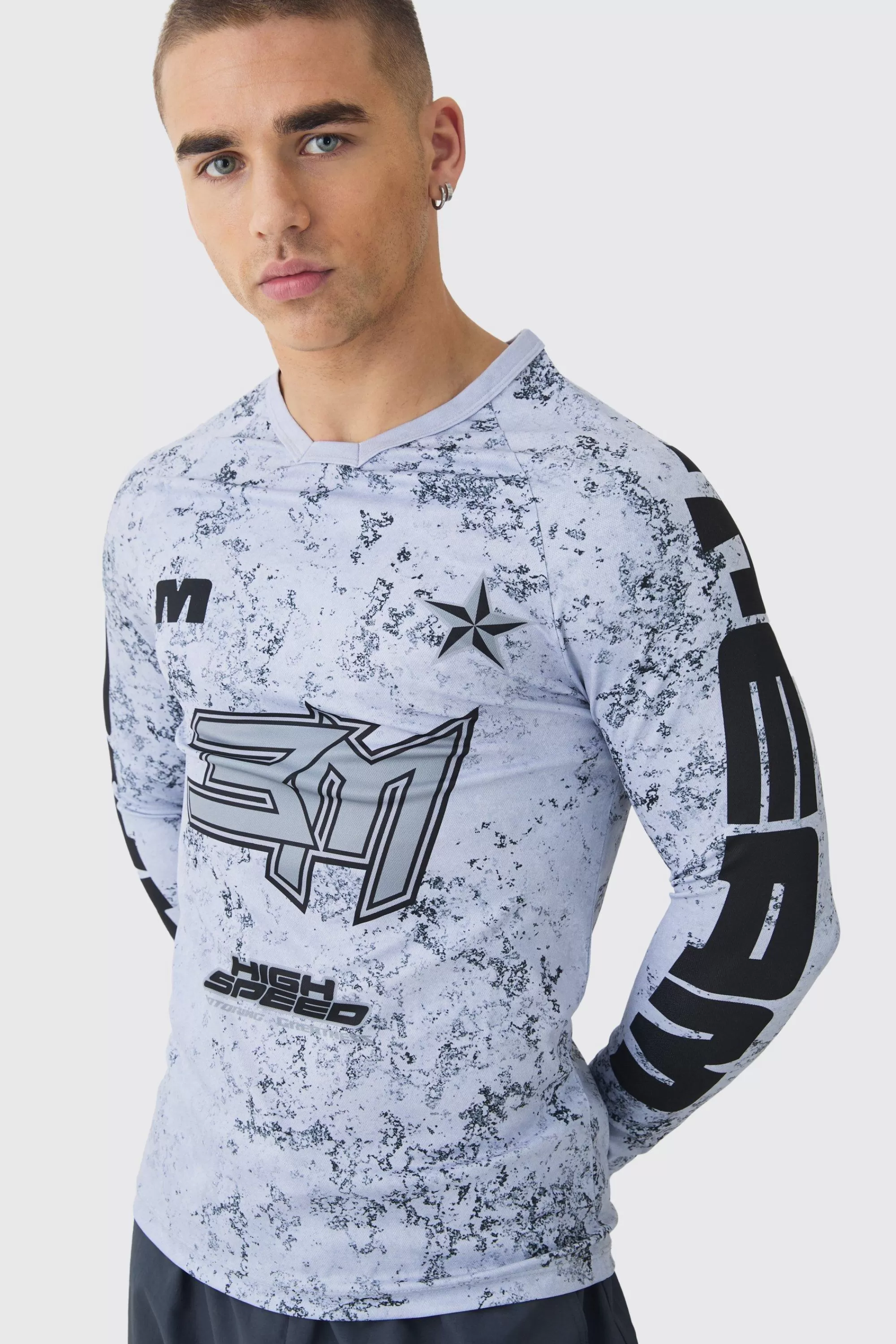 boohooMAN Muscle Motorsport BHM Printed Long Sleeve Top | UK grey Cheap