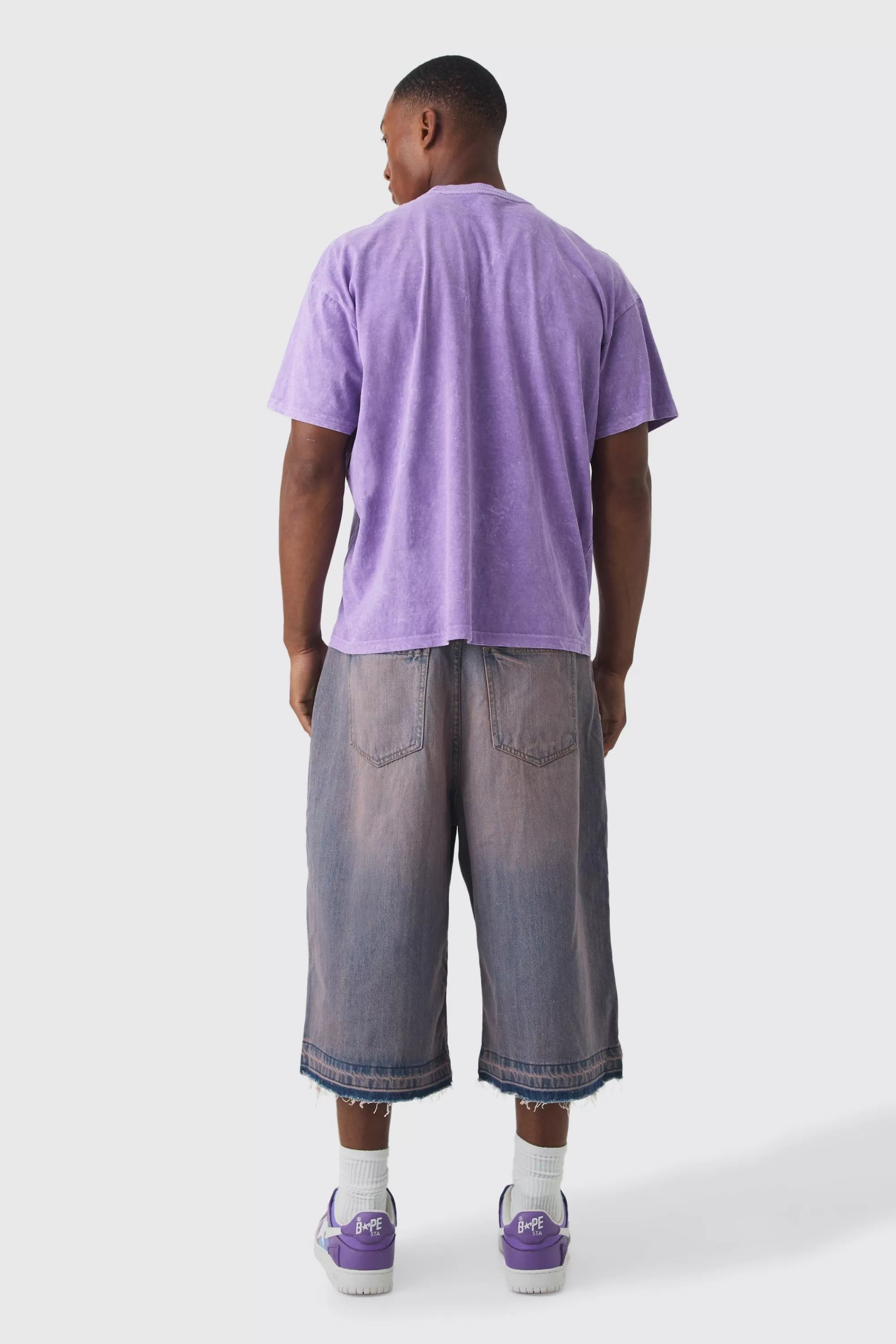 boohooMAN Oversized Advanced Area Acid Wash Print T-shirt | UK purple Outlet
