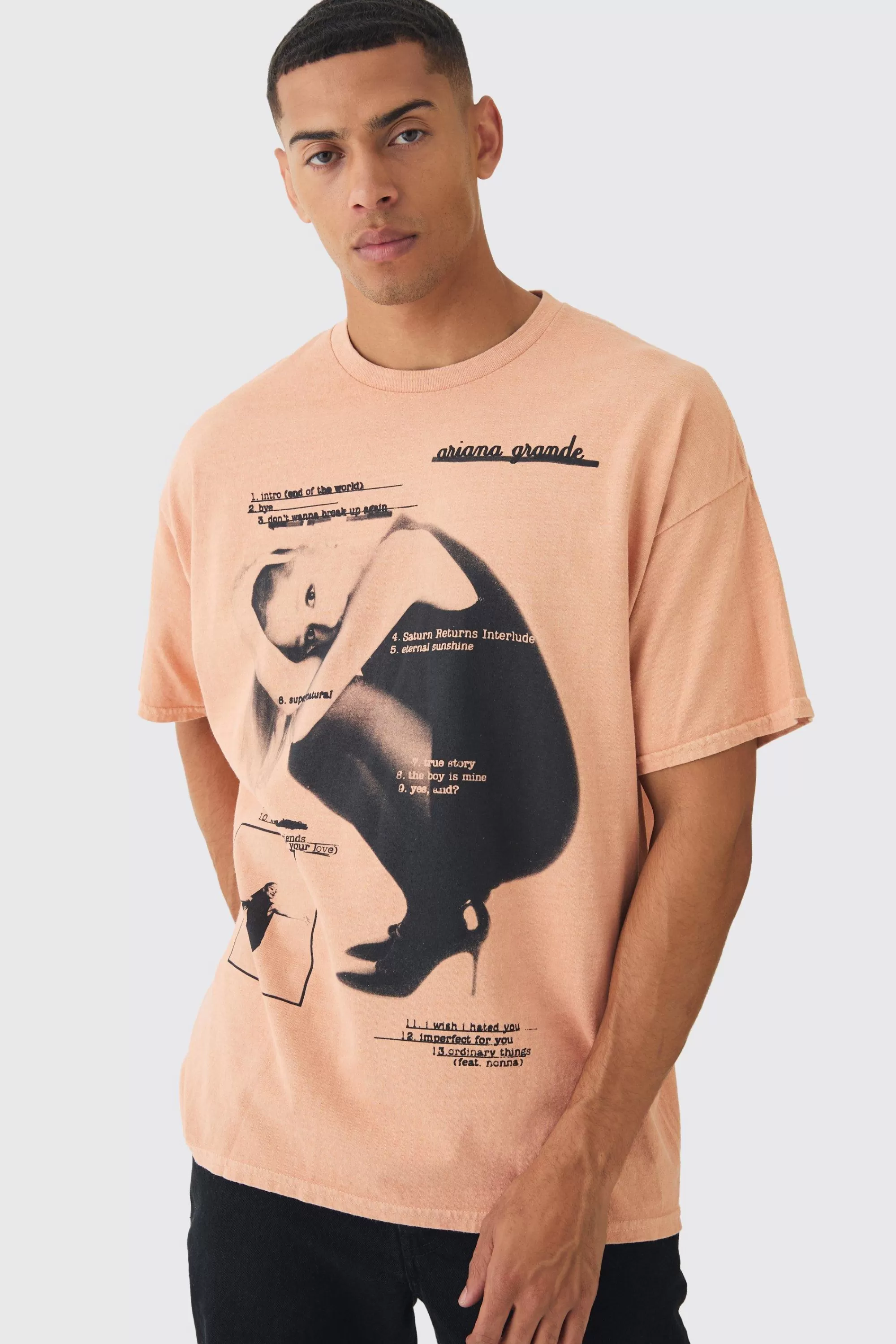 boohooMAN Oversized Ariana Grande License Print T-Shirt | UK peach New
