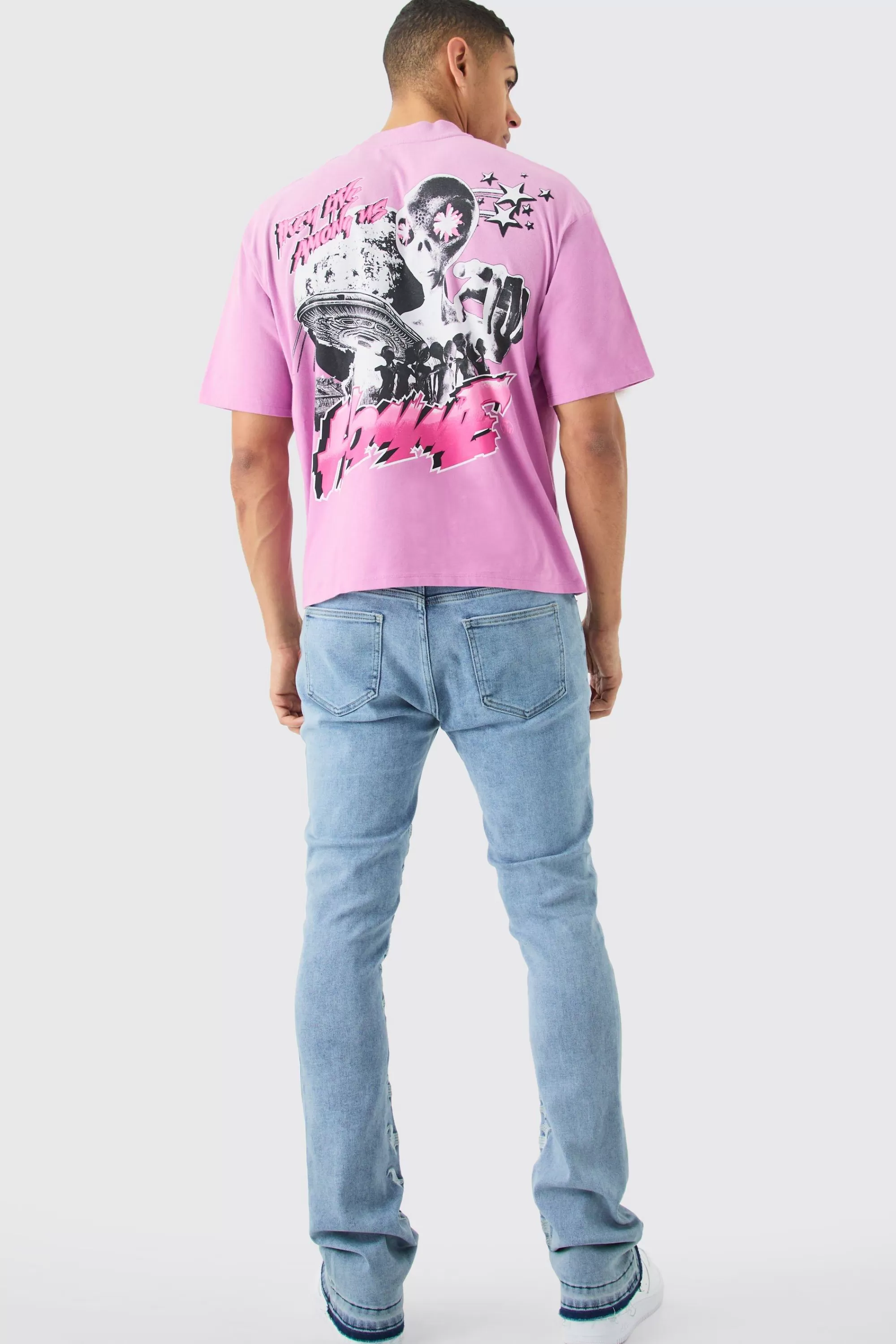 boohooMAN Oversized Boxy Alien Heavyweight Washed T-shirt | UK pink Cheap
