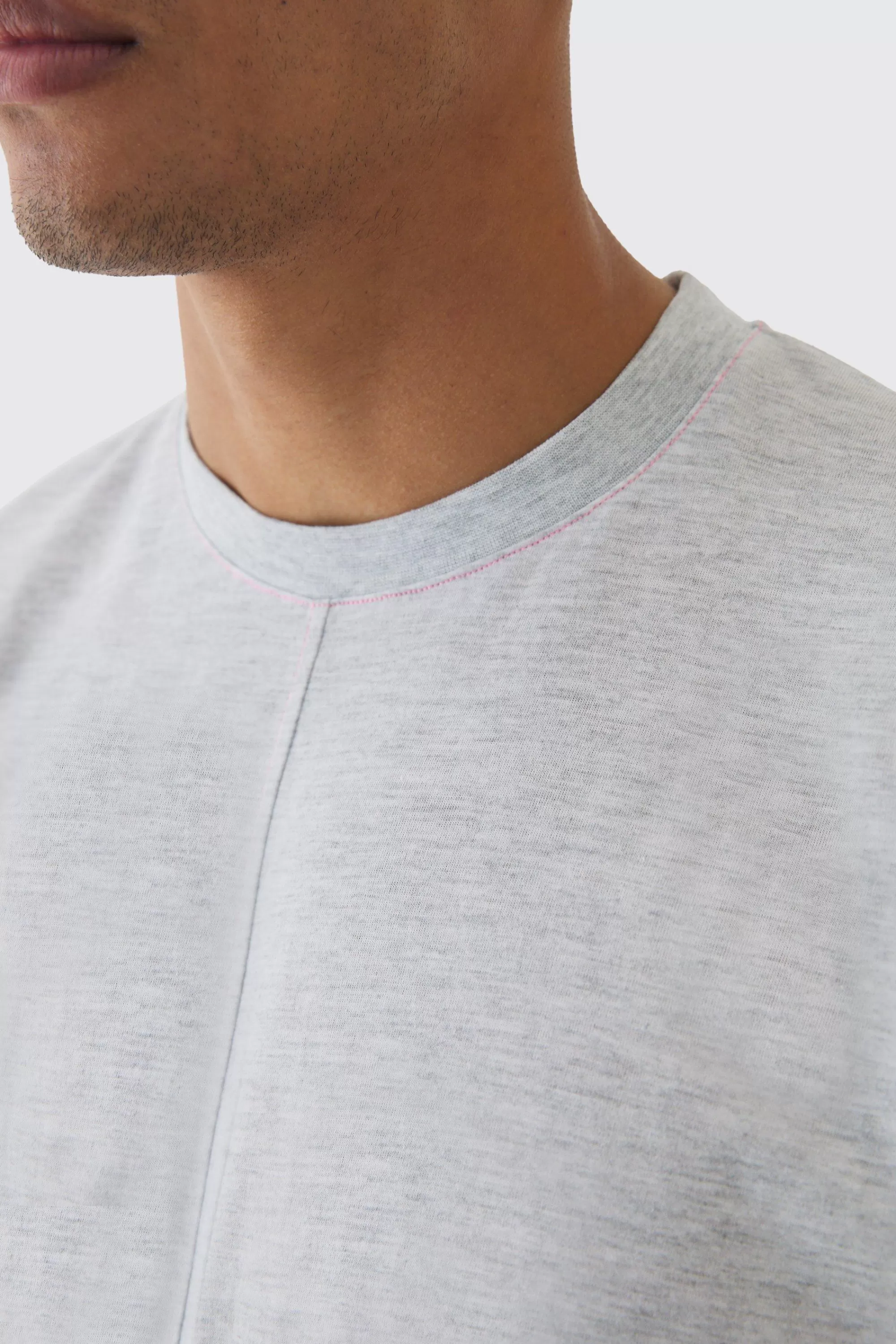 boohooMAN Oversized Boxy Contrast Stitch Half Sleeve T-shirt | UK ash grey Store