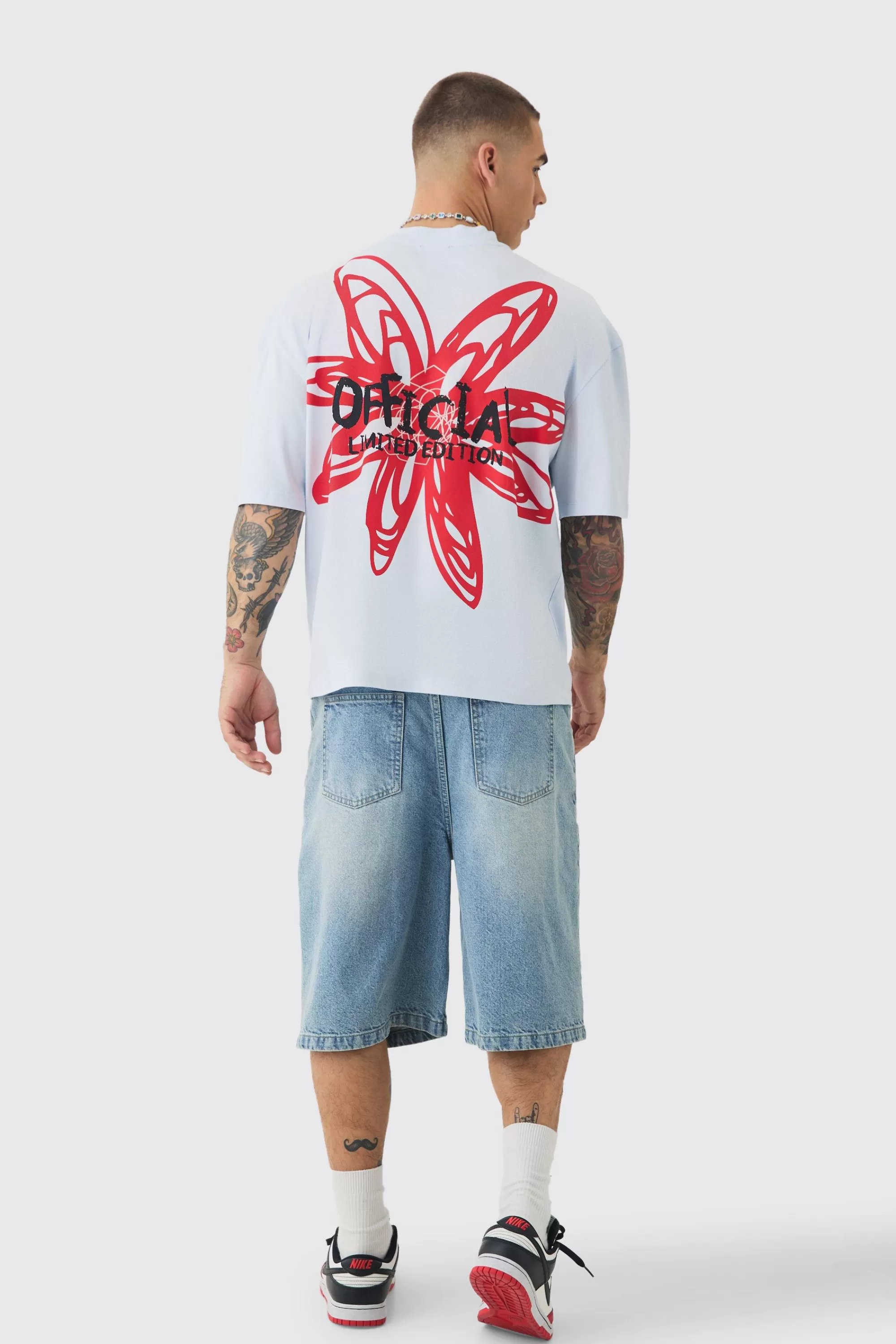 boohooMAN Oversized Boxy Extended Neck Floral T-shirt | UK ice blue Cheap