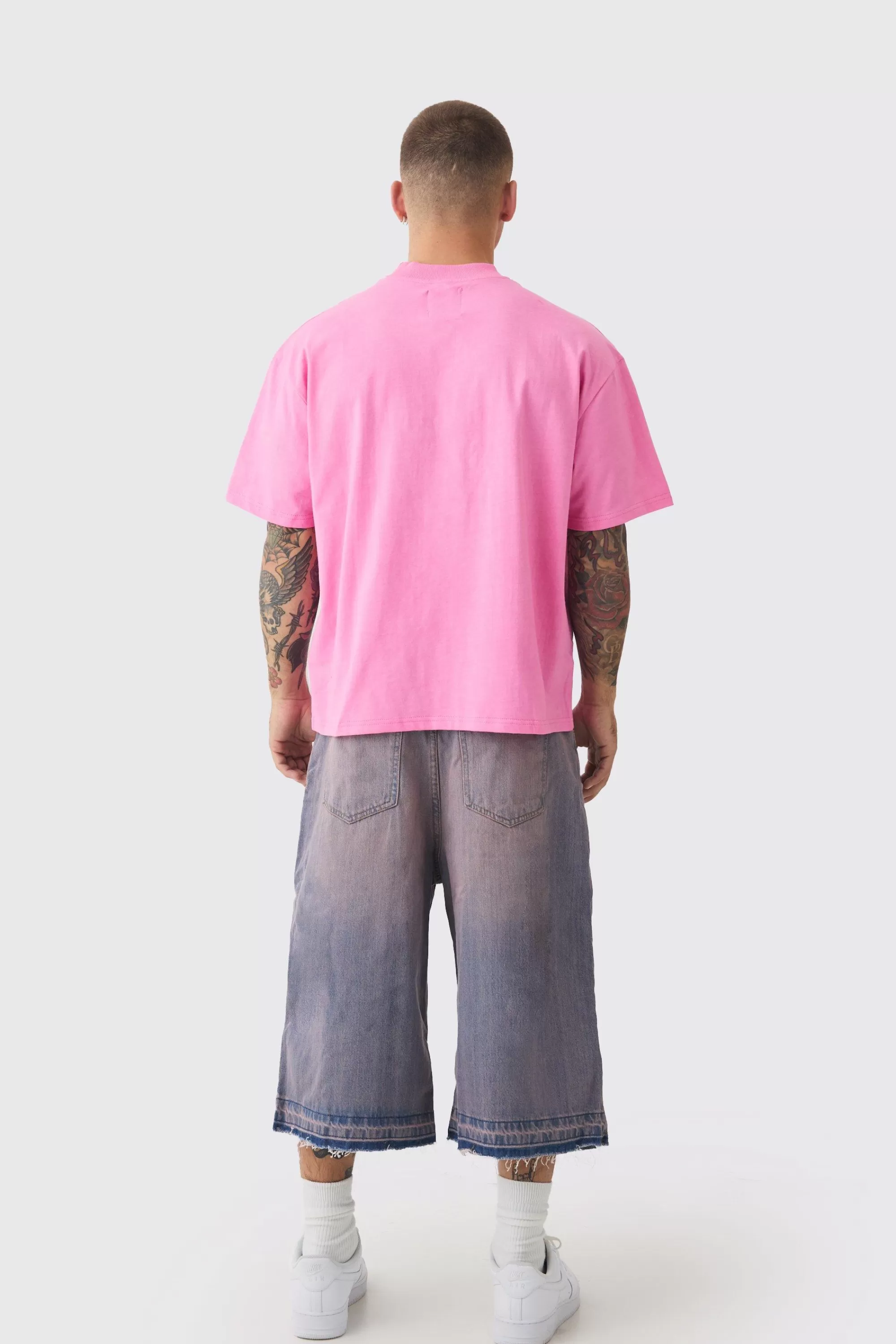 boohooMAN Oversized Boxy Extended Neck Heart Embroidered T-shirt | UK light pink Online