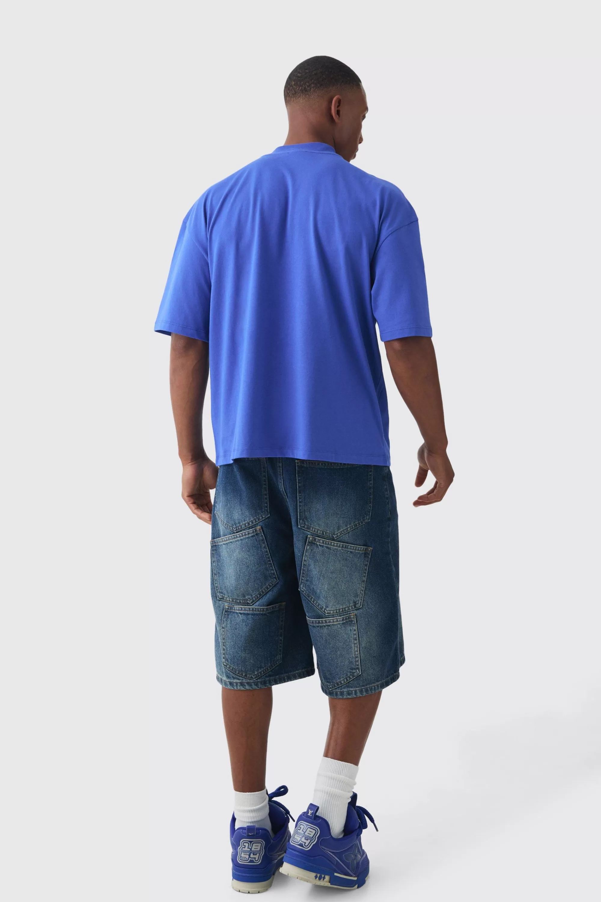 boohooMAN Oversized Boxy Extended Neck Homme Palm Tree T-shirt | UK cobalt Sale