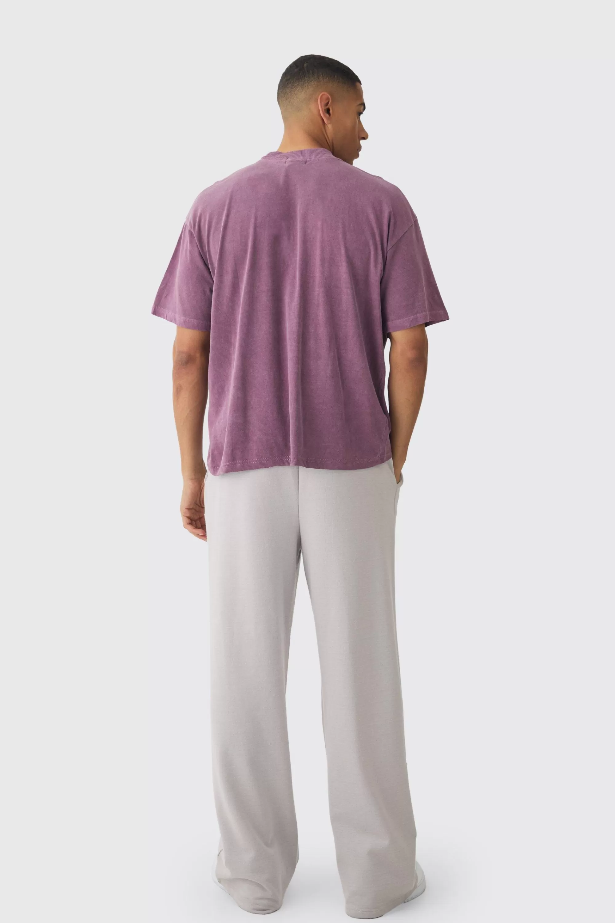 boohooMAN Oversized Boxy Extended Neck Monte Carlo Print Wash T-Shirt | UK burgundy Best