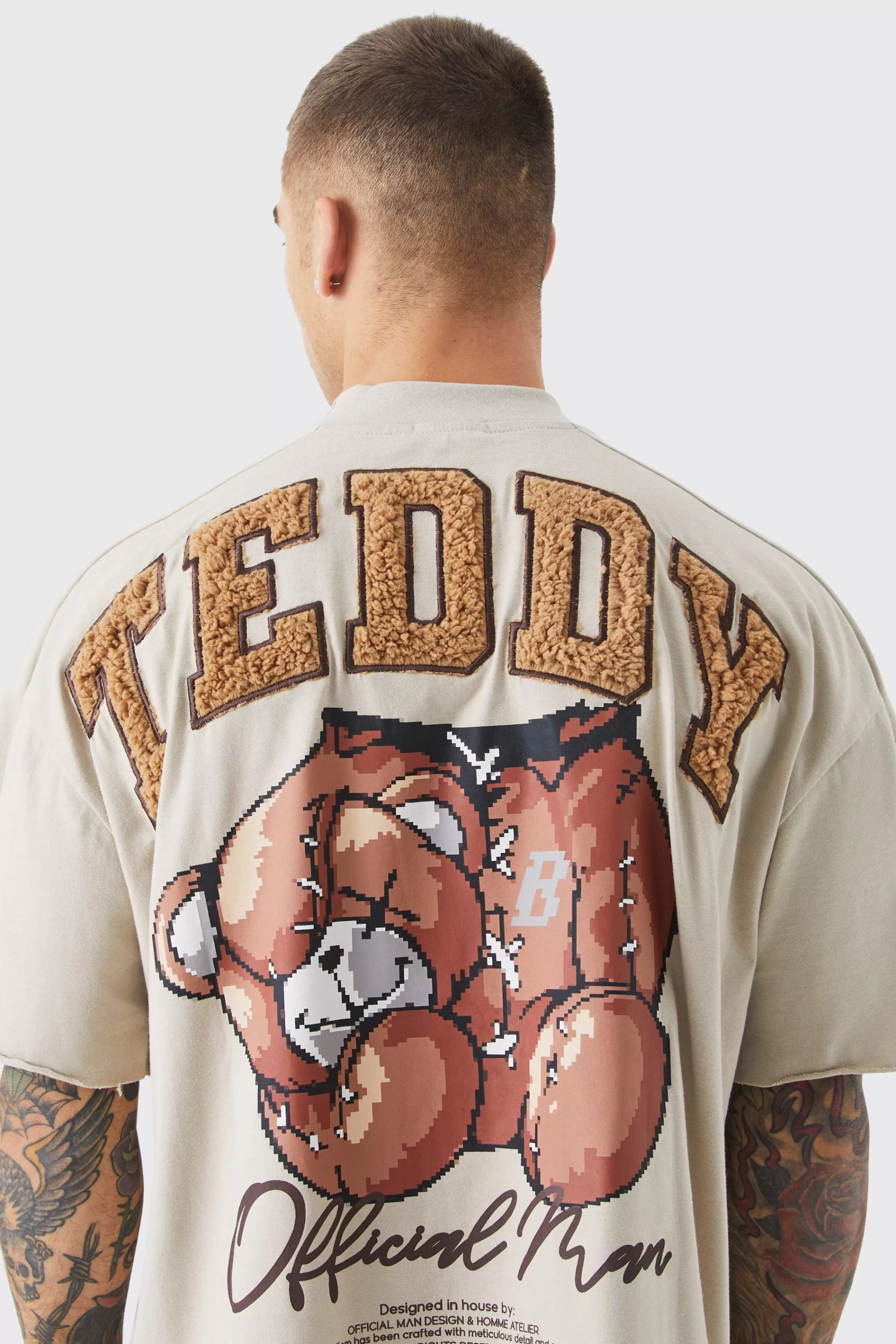 boohooMAN Oversized Boxy Heavyweight Borg Teddy Graphic T-shirt | UK beige Best