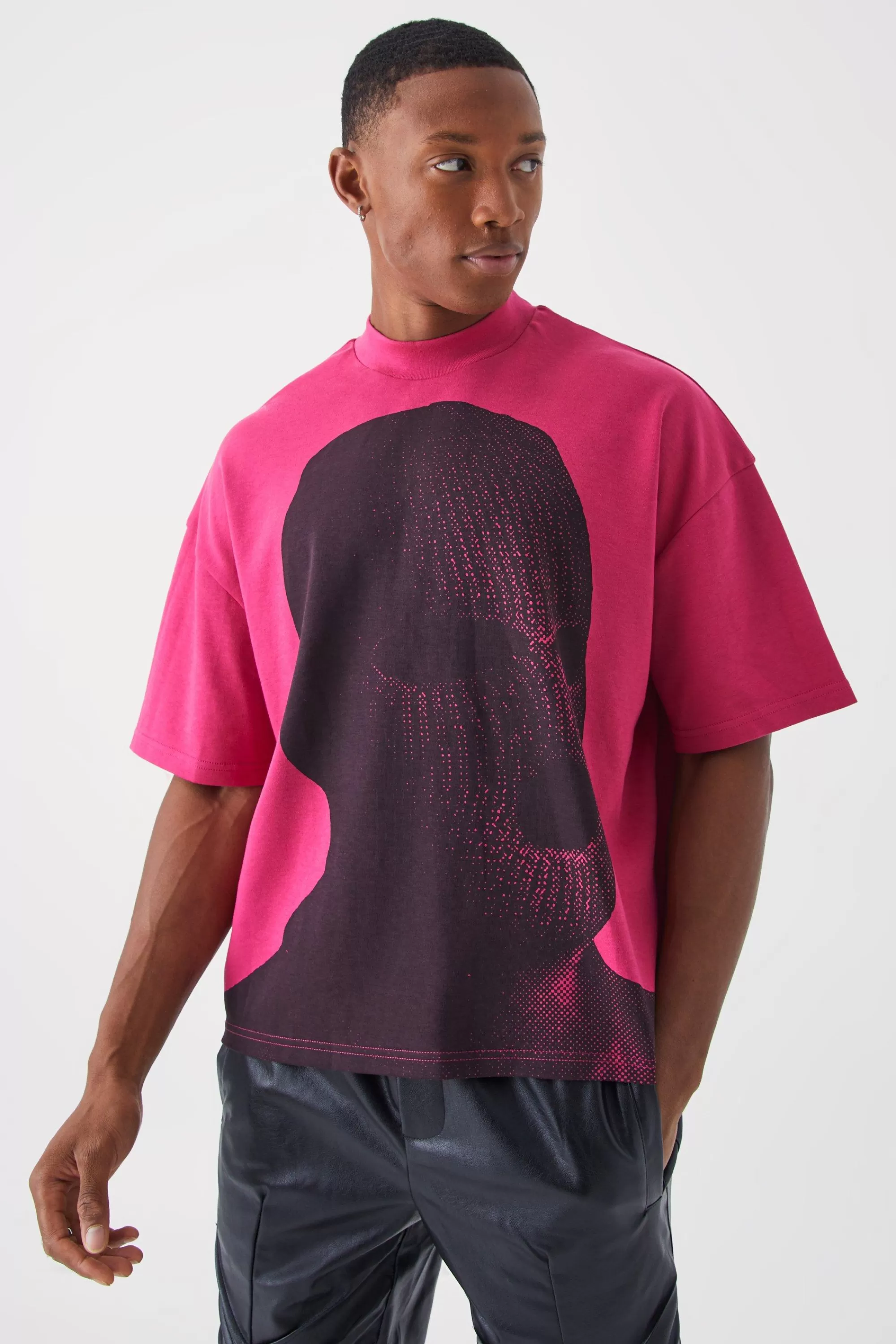 boohooMAN Oversized Boxy Heavyweight Interlock Graphic T-shirt | UK pink Fashion